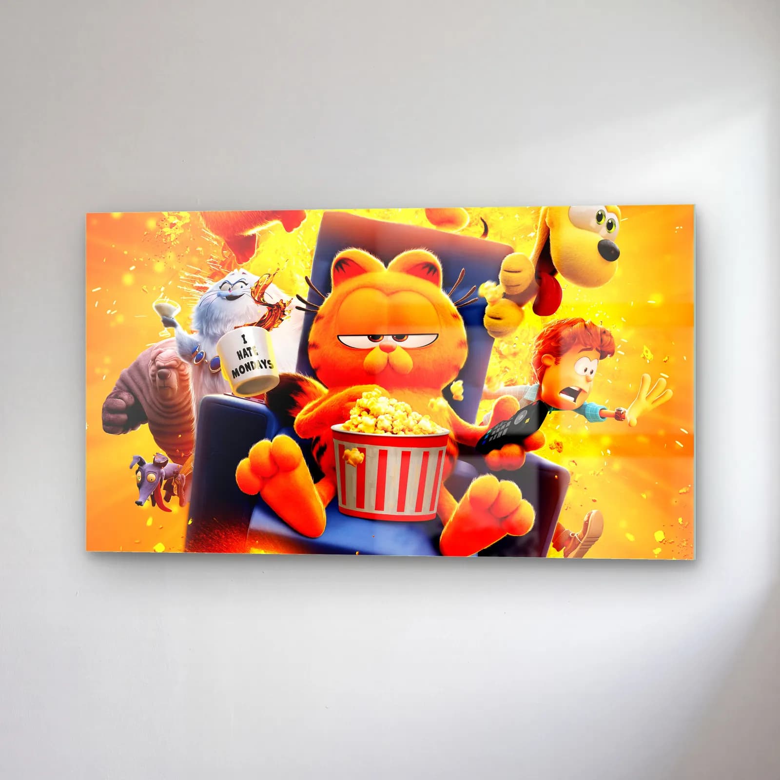 Patlamış Mısırlı Garfield cam tablo — sağ açıdan görünüm