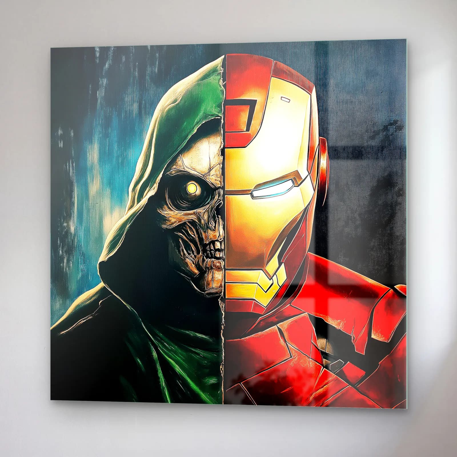 Yarım Kurukafa Yarım Iron Man cam tablo — sağ açıdan görünüm