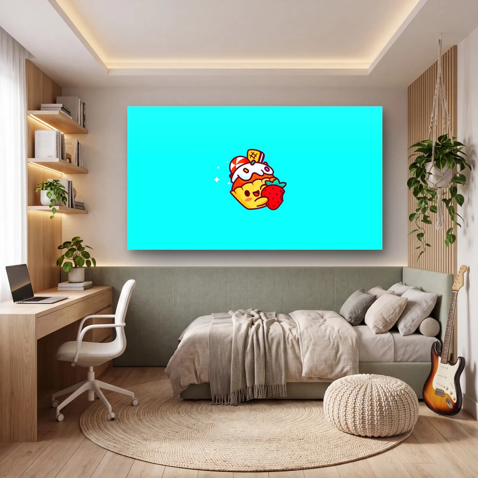 Kawaii Çilekli Cupcake cam tablo — genç odasında