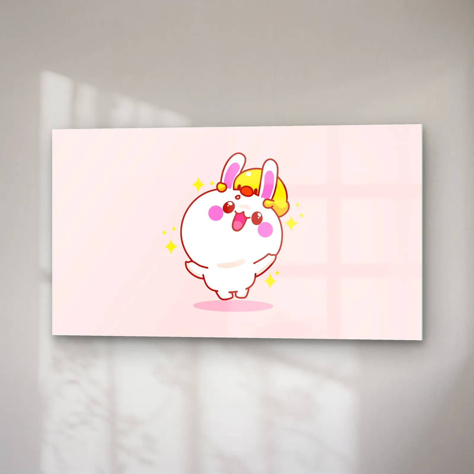 Kawaii Beyaz Tavşan cam tablo — sağ açıdan görünüm