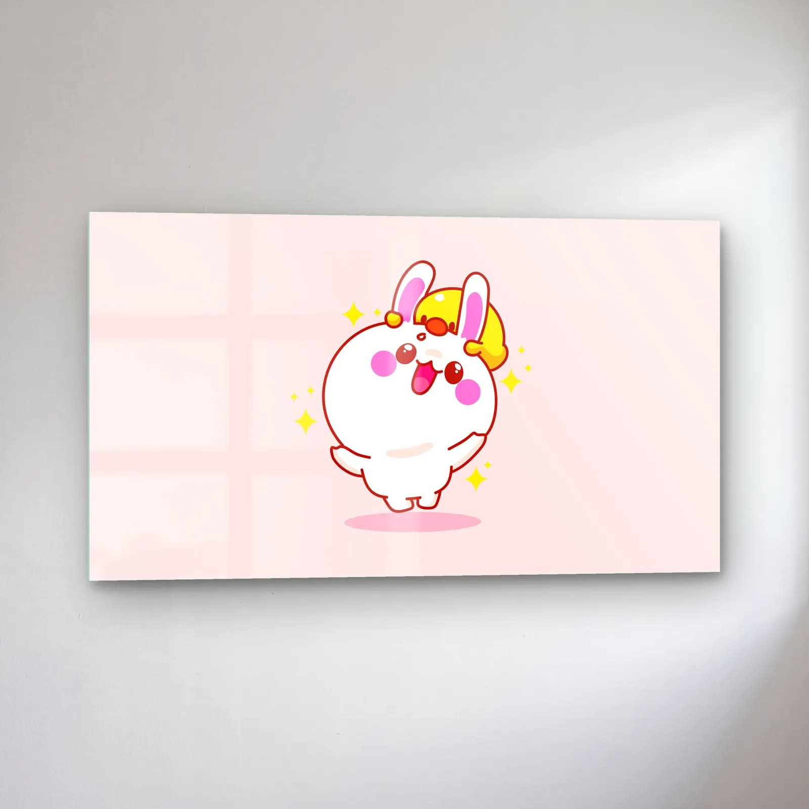 Kawaii Beyaz Tavşan cam tablo — sol açıdan görünüm