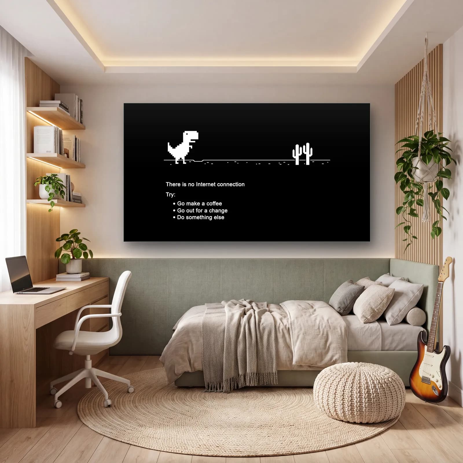 İnternet Yok Dinozor cam tablo — genç odasında