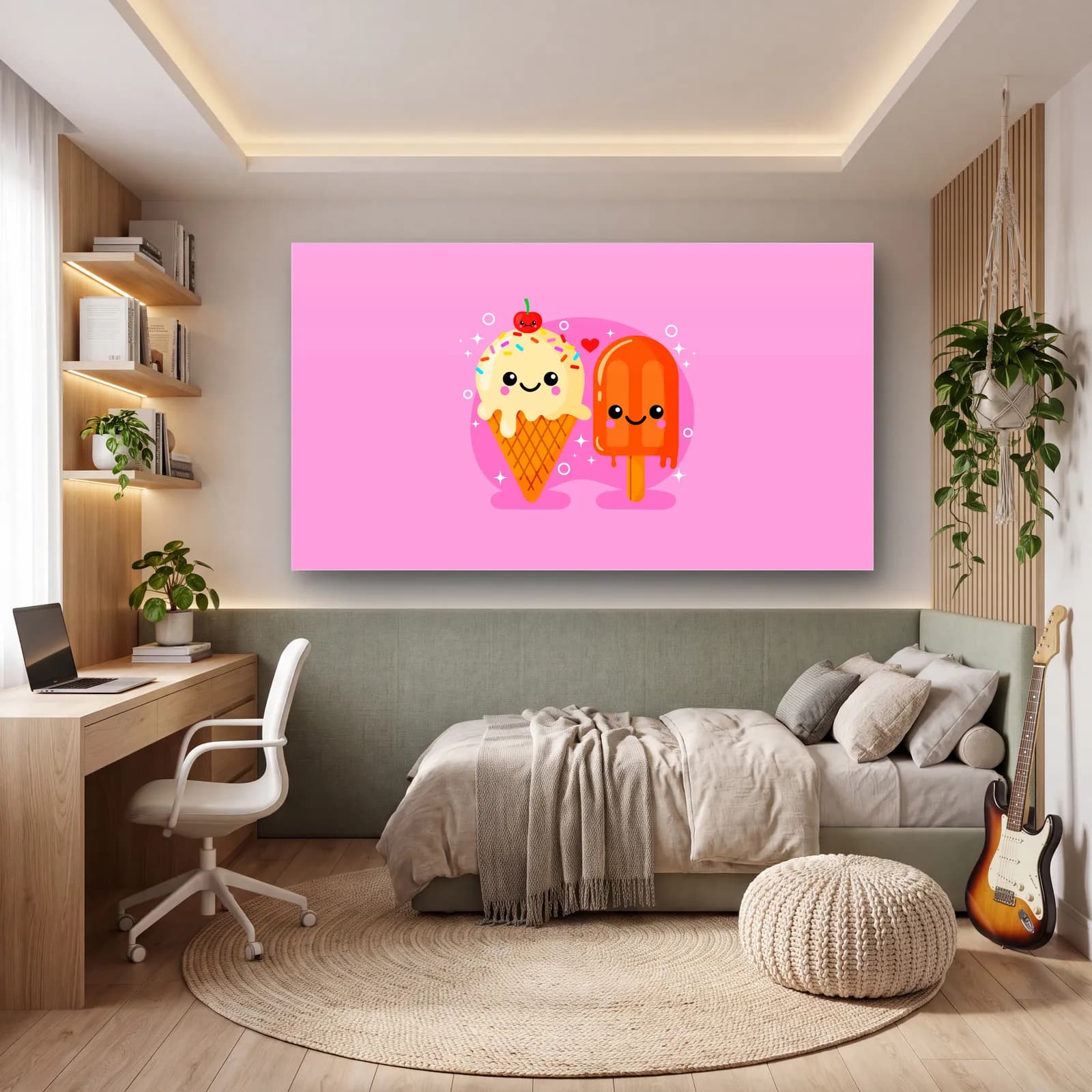 Kawaii Dondurma İkilisi cam tablo — genç odasında
