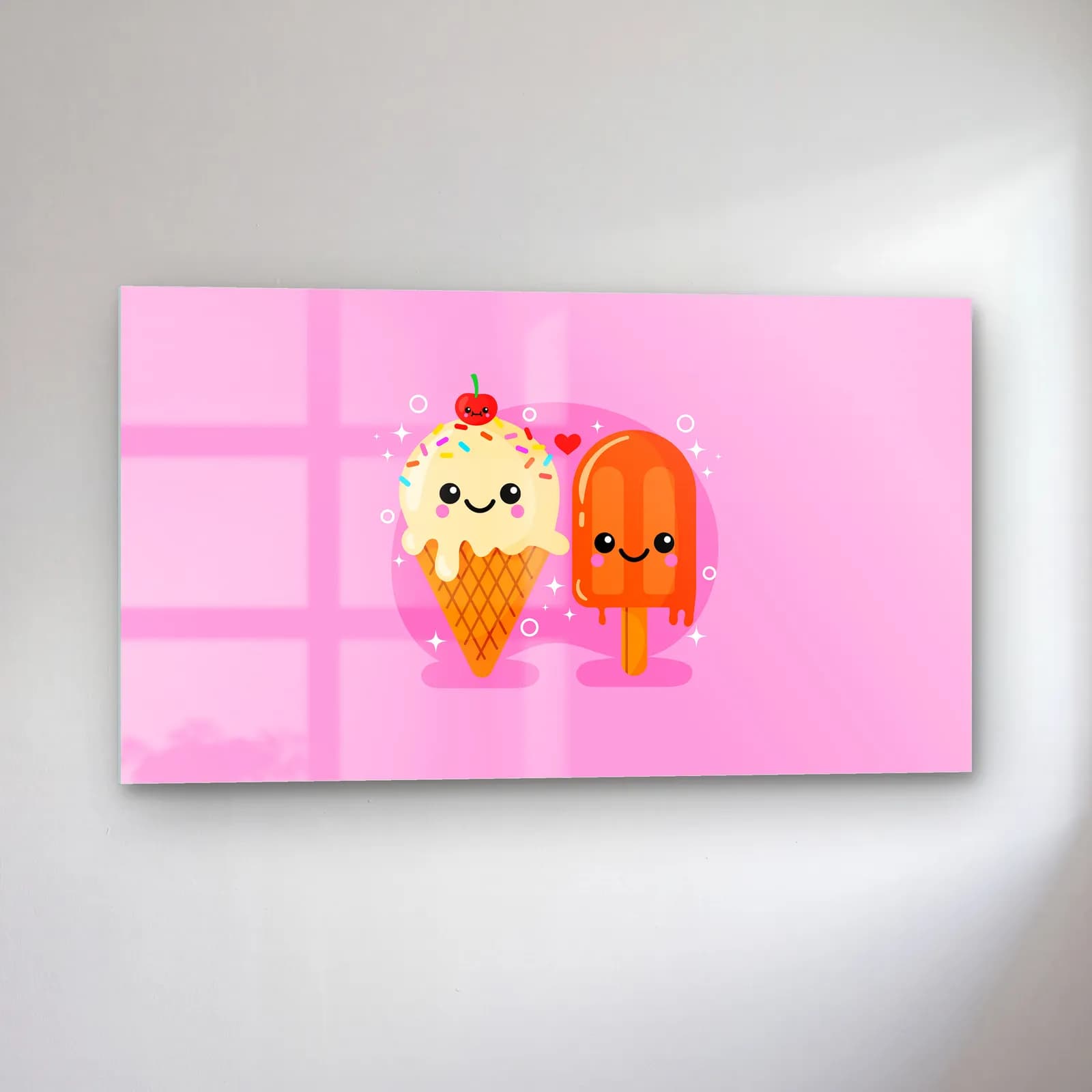 Kawaii Dondurma İkilisi cam tablo — sol açıdan görünüm