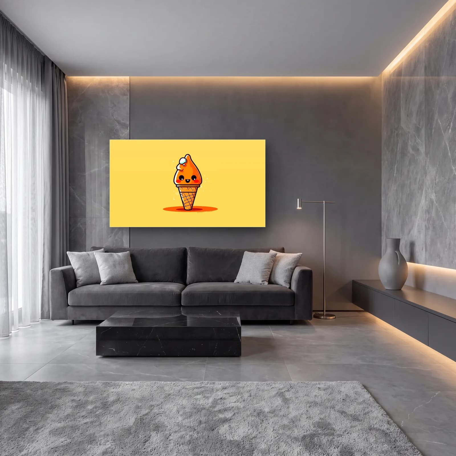 Kawaii Turuncu Külah Dondurma cam tablo — lüks salon duvarında