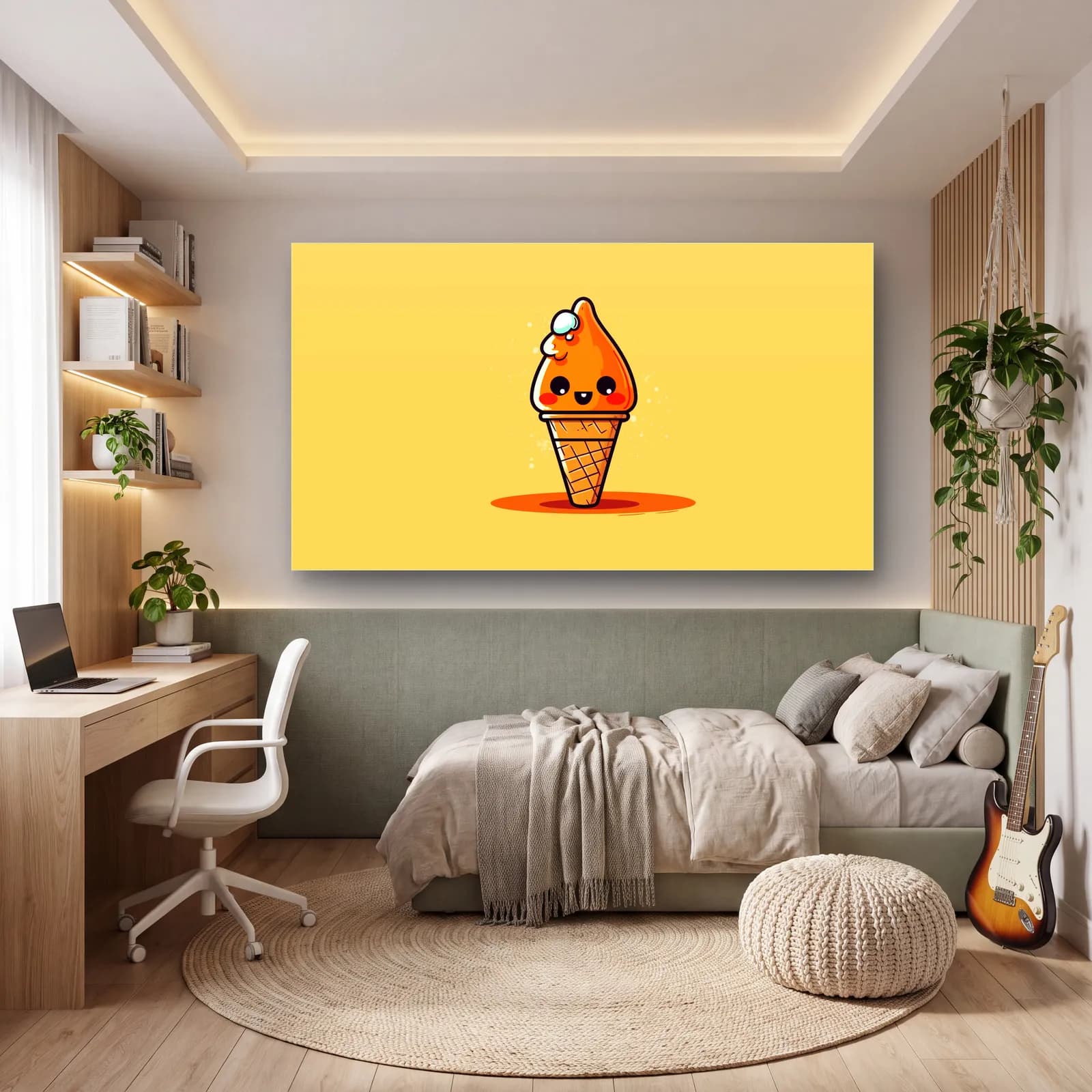Kawaii Turuncu Külah Dondurma cam tablo — genç odasında