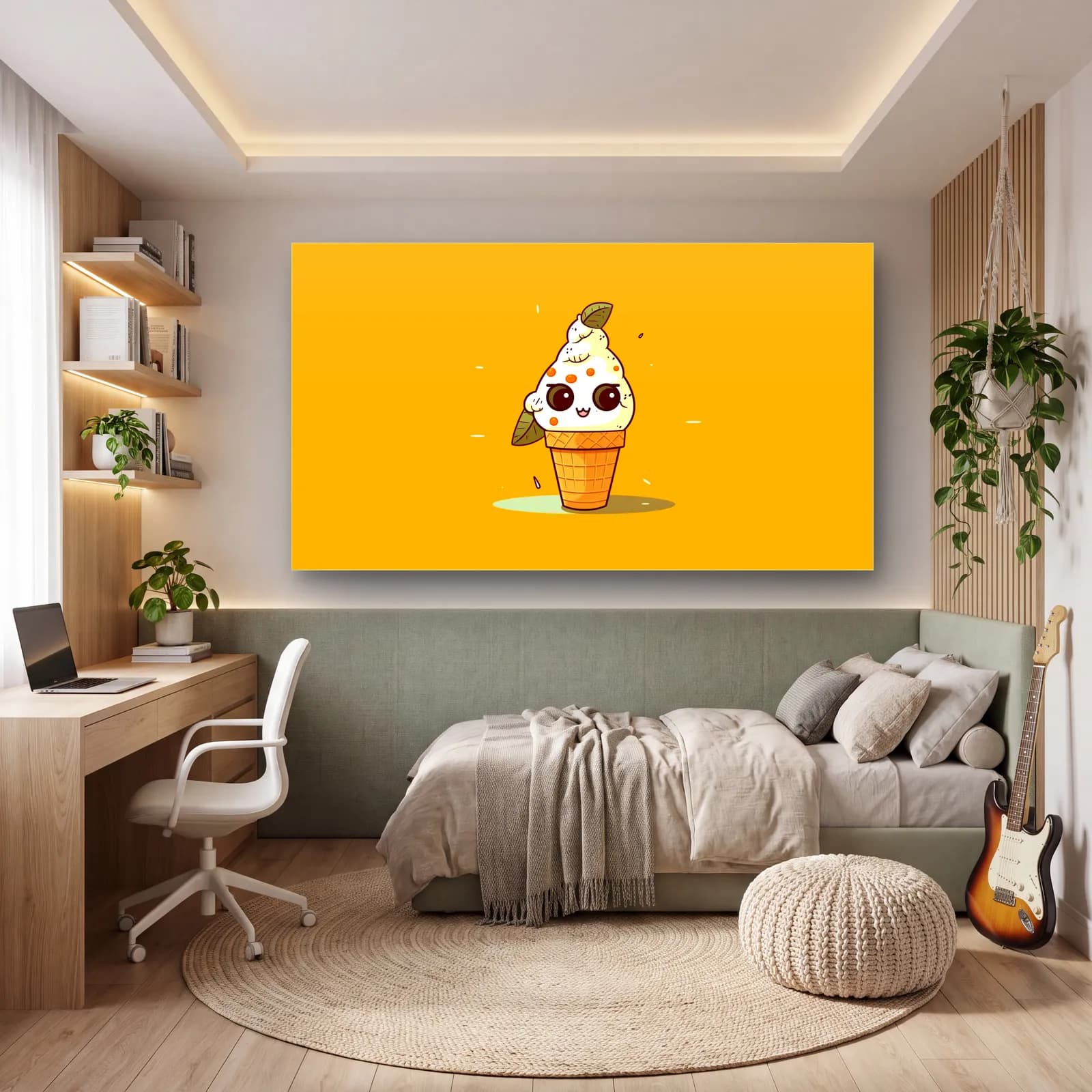 Kawaii Kremalı Dondurma cam tablo — genç odasında