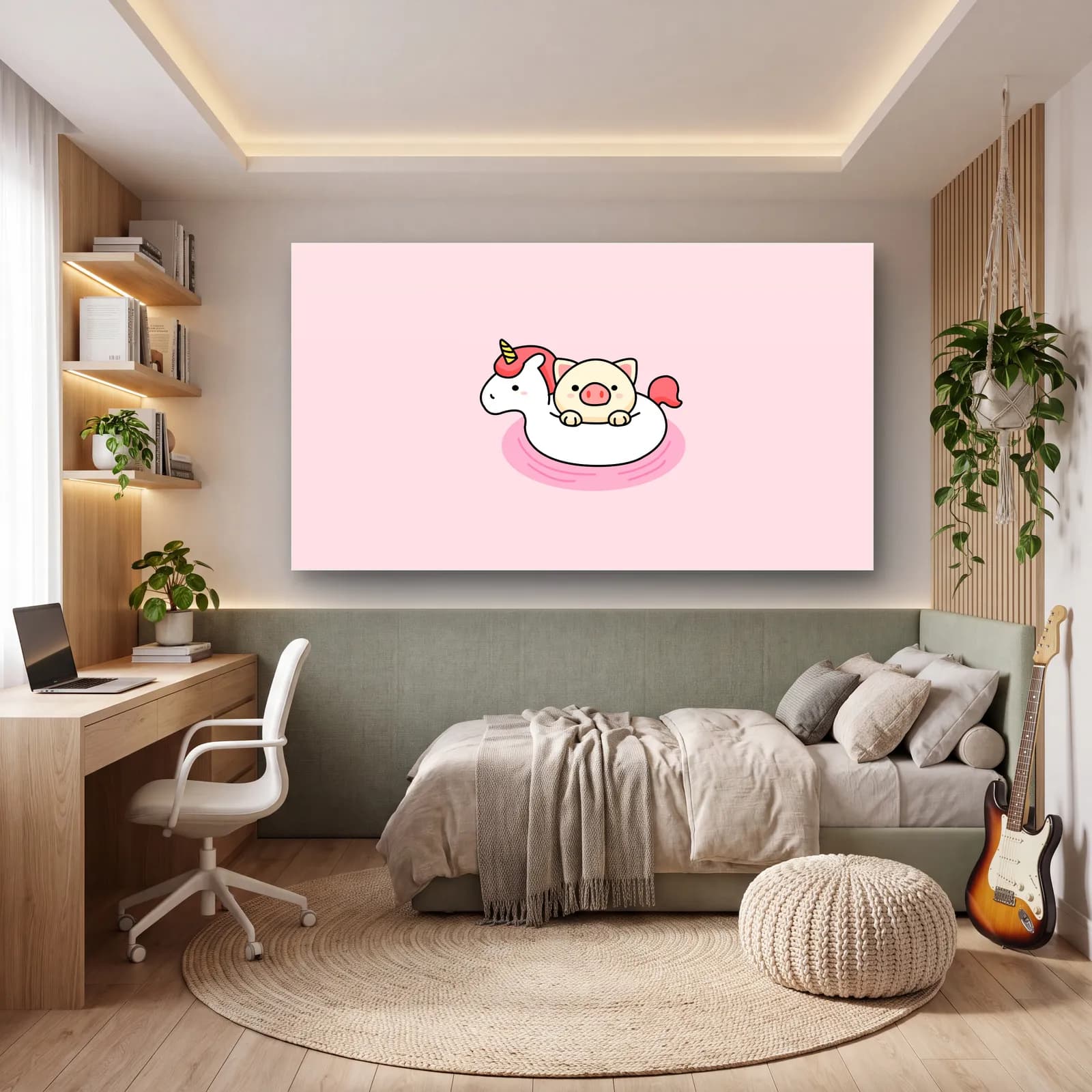 Unicorn Simitte Sevimli Domuz cam tablo — genç odasında