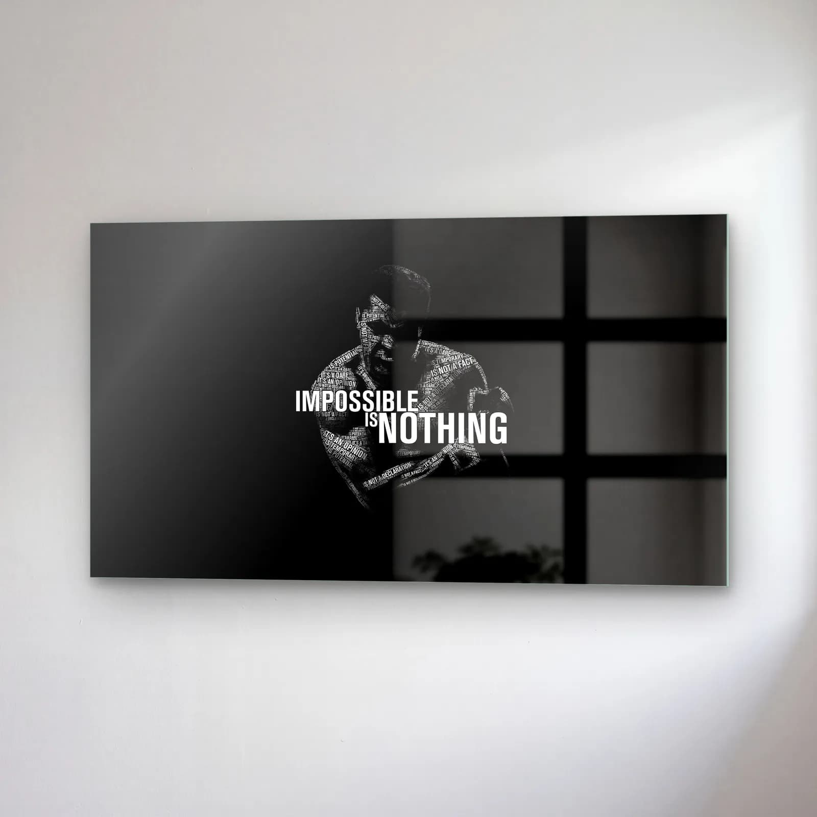 Impossible Is Nothing Boksör cam tablo — sağ açıdan görünüm