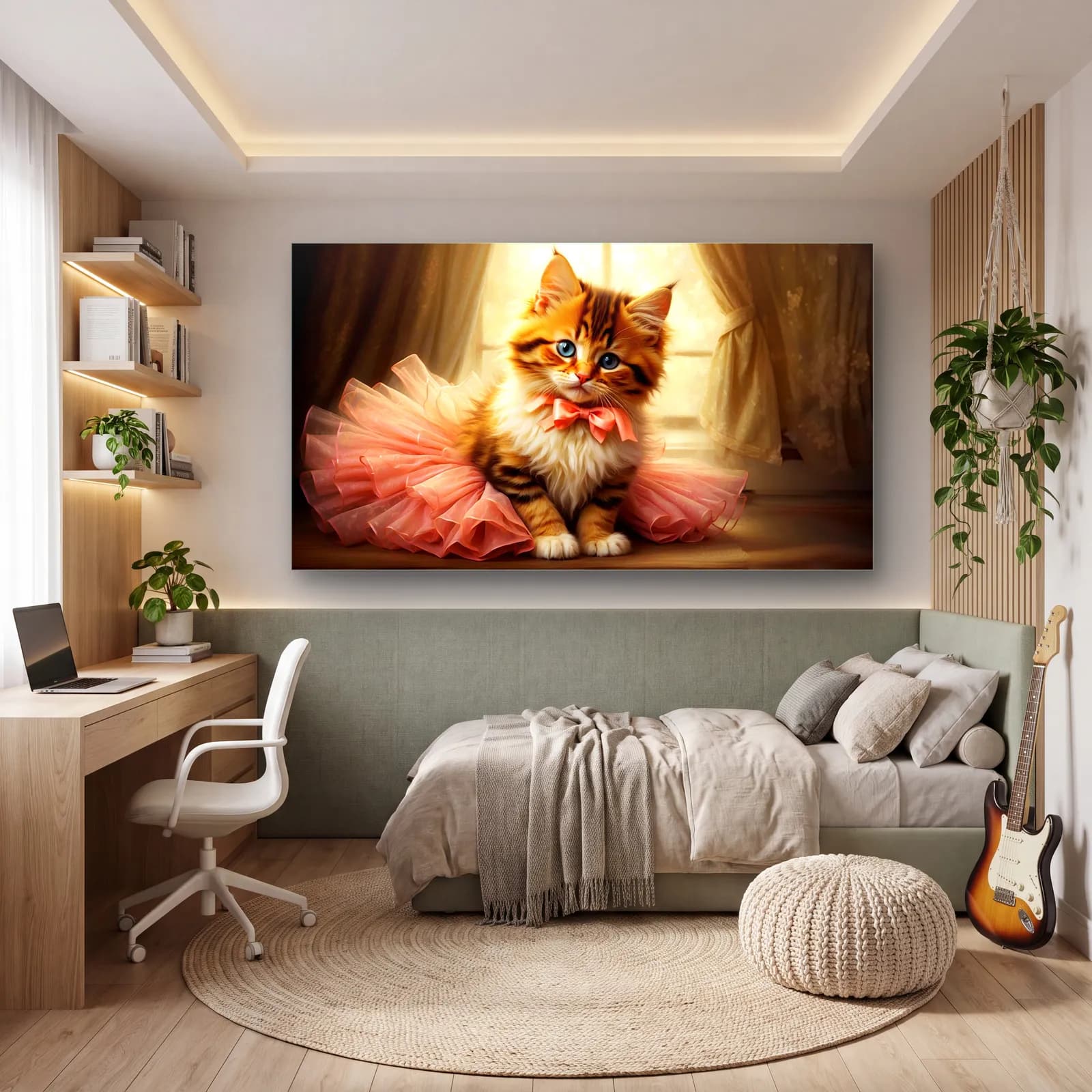 Tütülü Balerin Kedi cam tablo — genç odasında