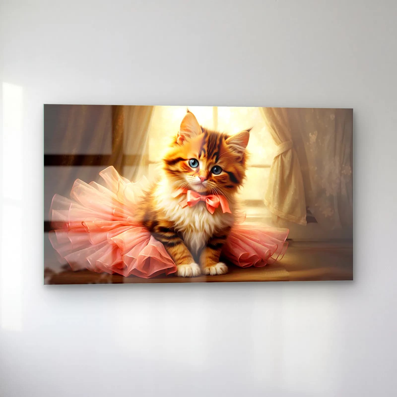 Tütülü Balerin Kedi cam tablo — sol açıdan görünüm
