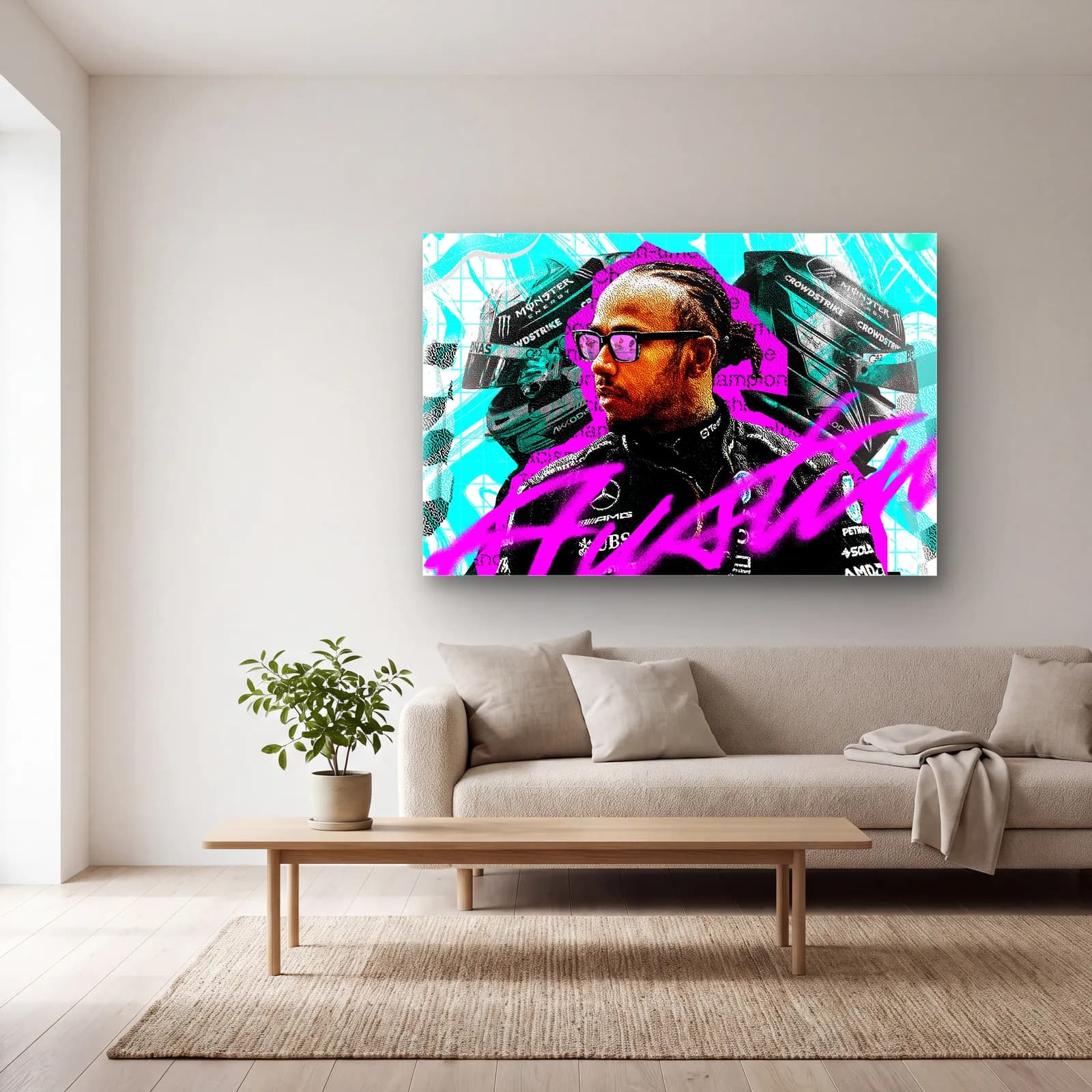 Lewis Hamilton Austin Grafiti cam tablo — açık renk salonda