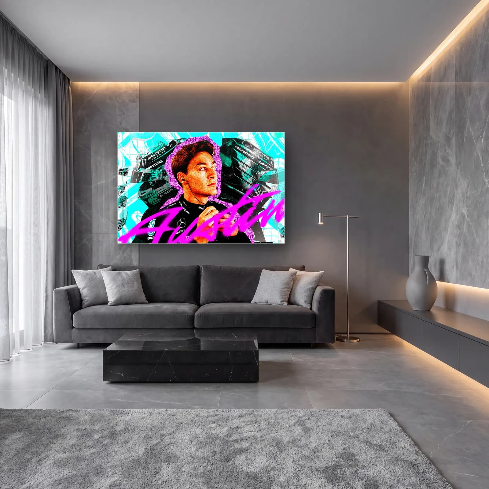 George Russell Austin Grafiti cam tablo — lüks salon duvarında