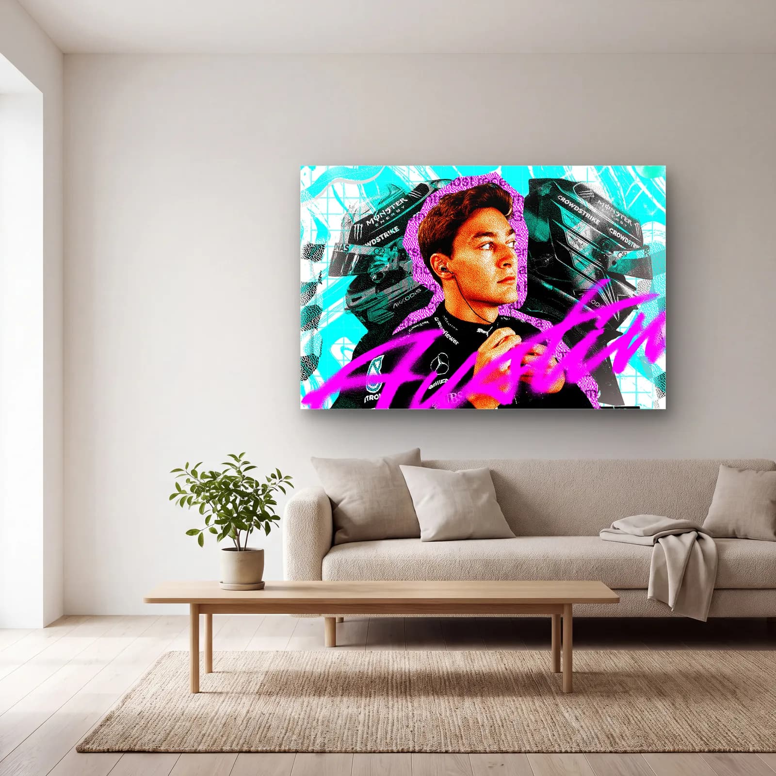 George Russell Austin Grafiti cam tablo — açık renk salonda