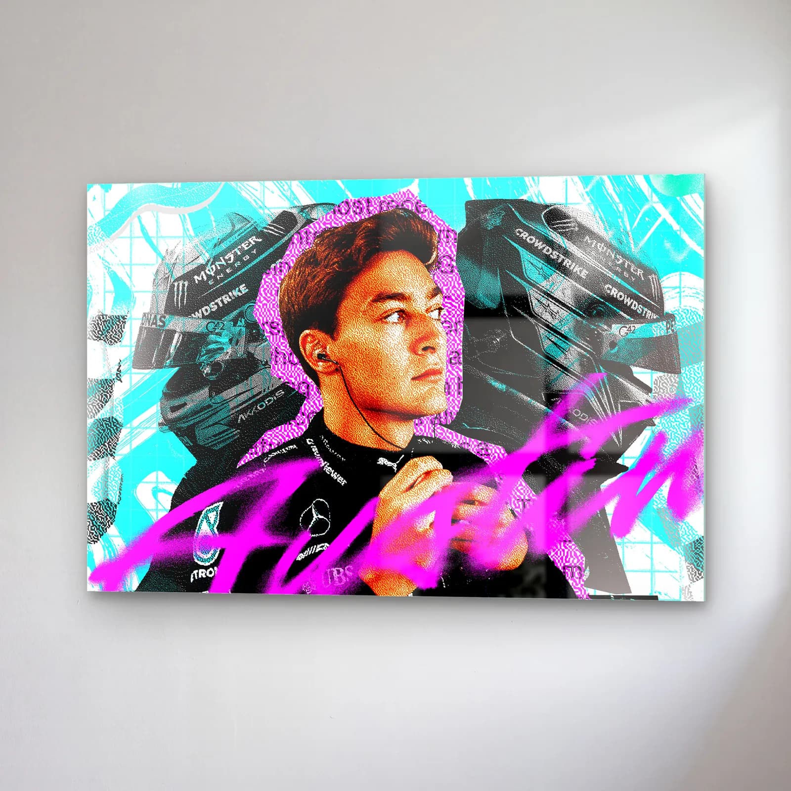 George Russell Austin Grafiti cam tablo — sağ açıdan görünüm