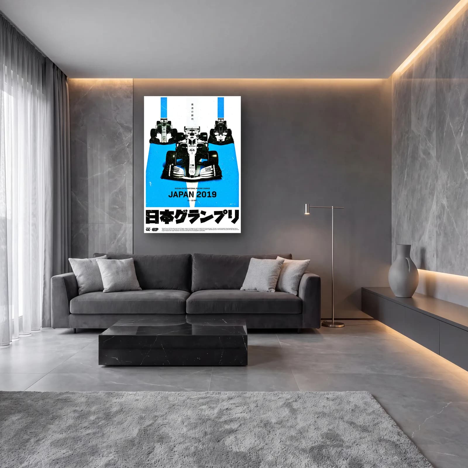 Japonya GP 2019 Mavi cam tablo — lüks salon duvarında
