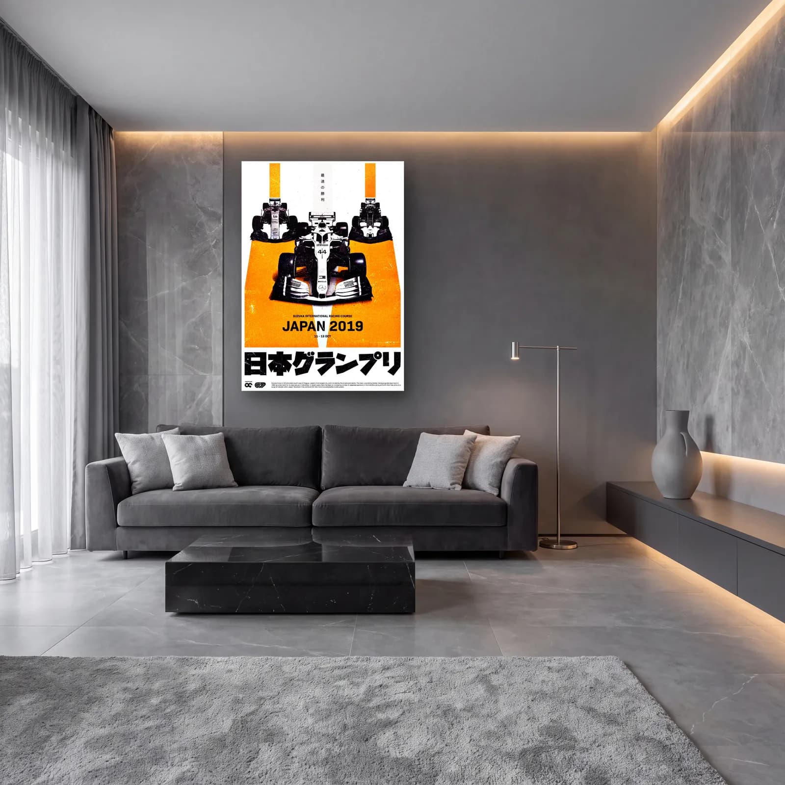 Japonya GP 2019 Turuncu cam tablo — lüks salon duvarında