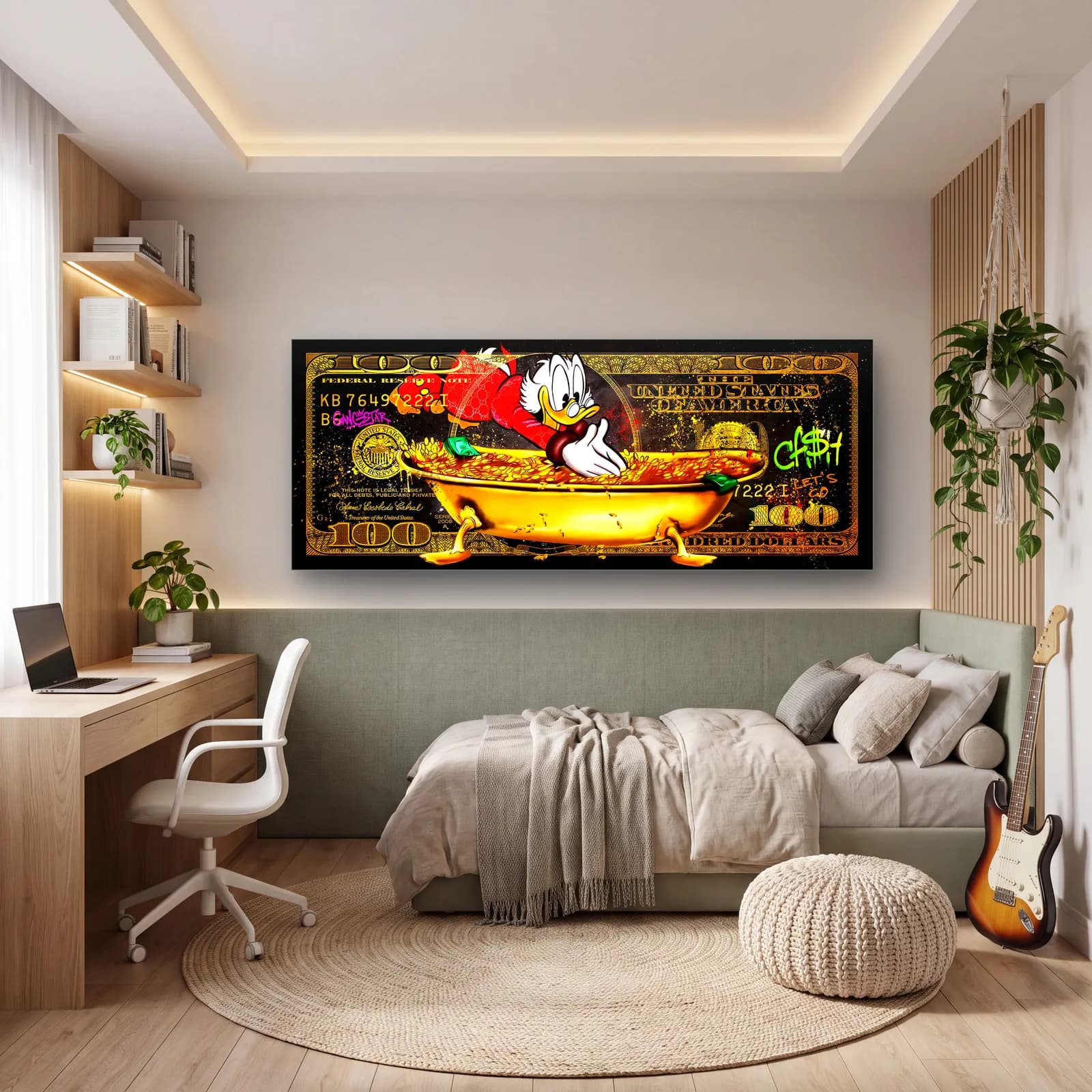 Scrooge McDuck Dolar Küvetinde cam tablo — genç odasında