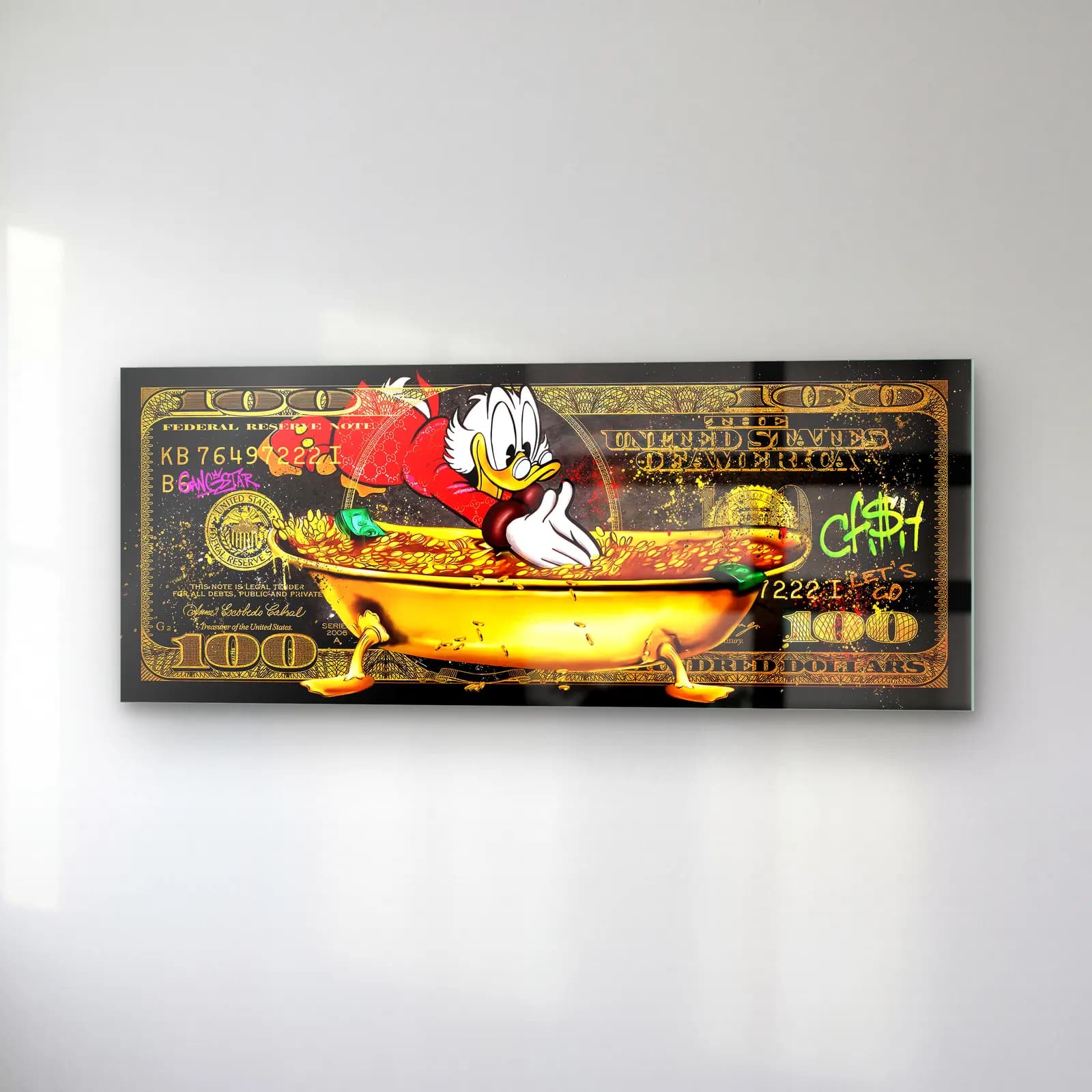 Scrooge McDuck Dolar Küvetinde cam tablo — sağ açıdan görünüm