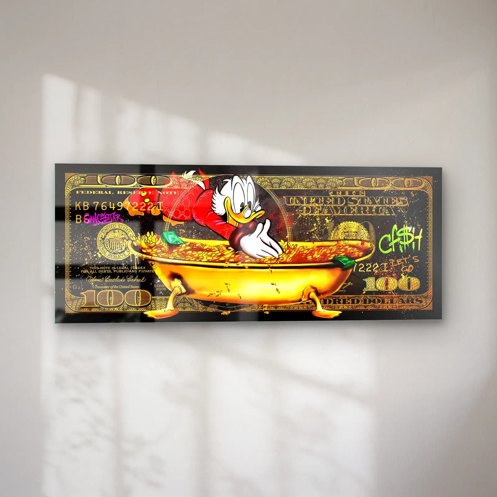 Scrooge McDuck Dolar Küvetinde cam tablo — sol açıdan görünüm