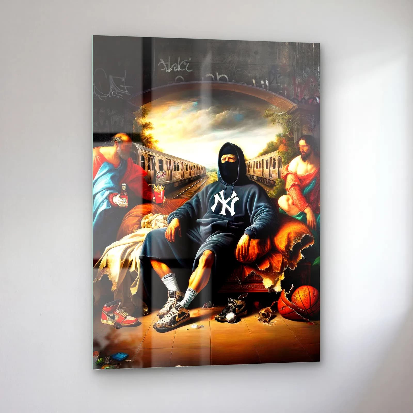Rönesans Sokak Kralı Grafiti Duvarlı cam tablo — sol açıdan görünüm