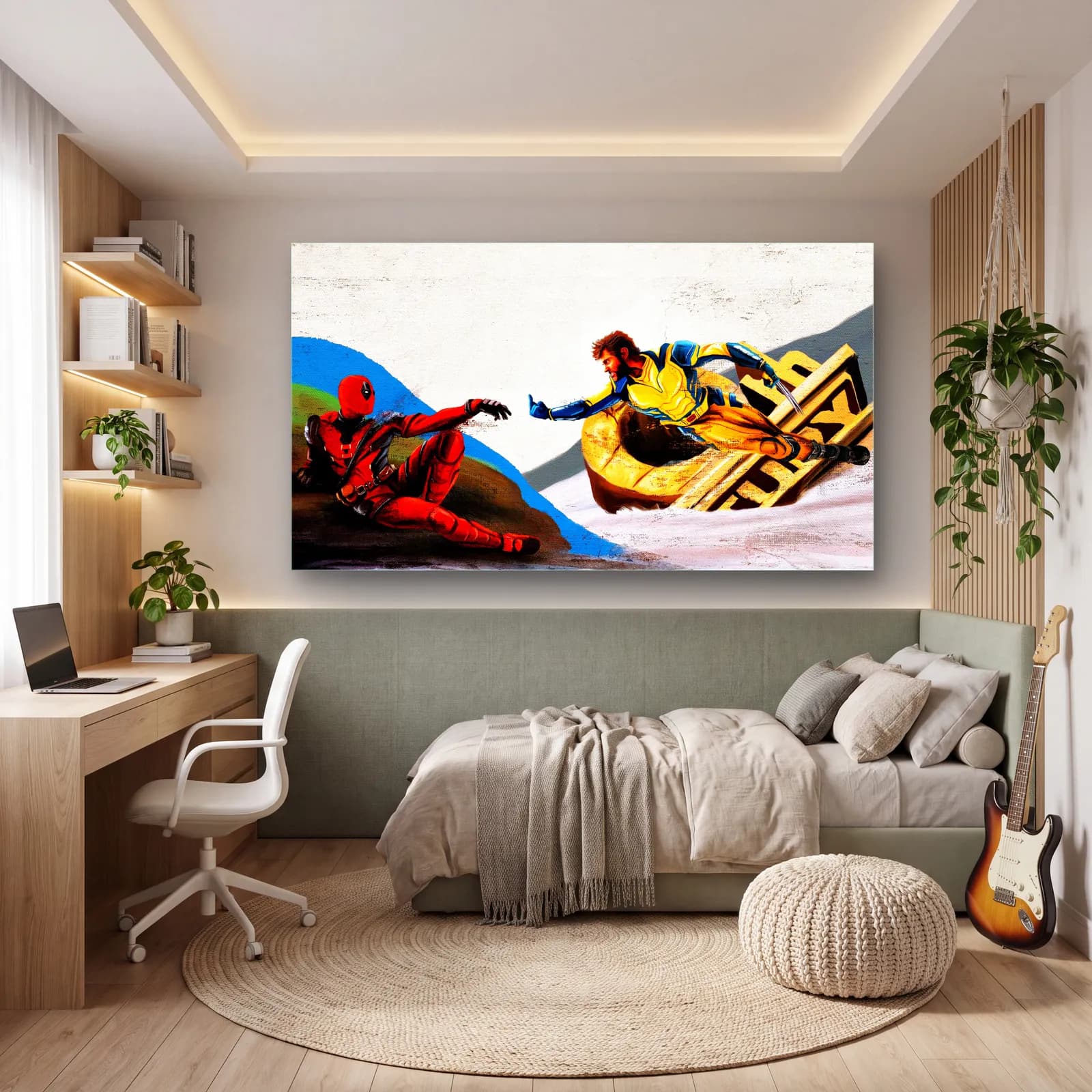 Deadpool ve Wolverine Yaradılış cam tablo — genç odasında
