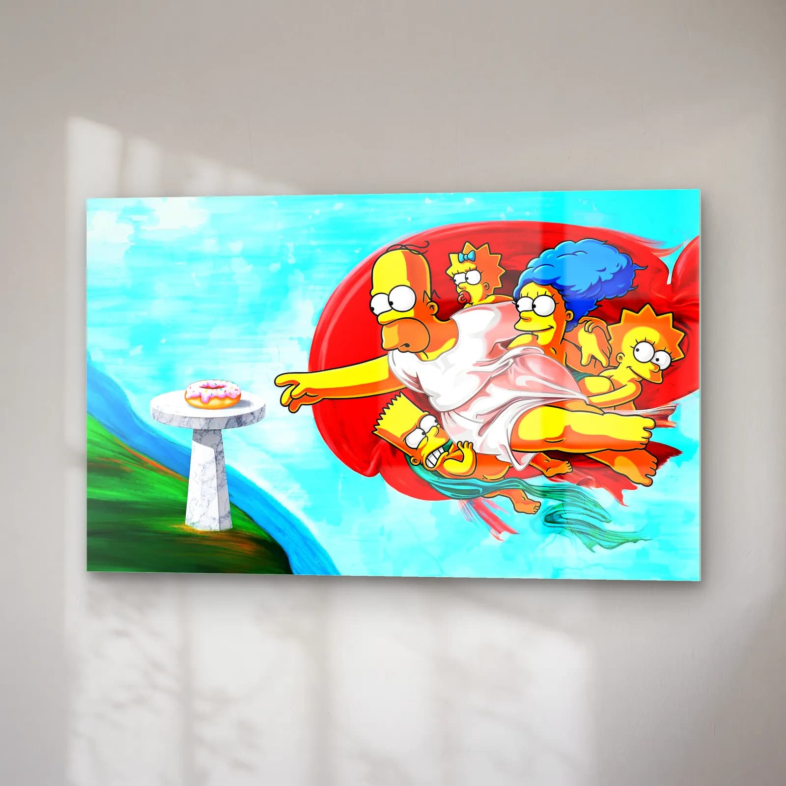 Simpsons Yaradılış ve Donut cam tablo — sağ açıdan görünüm
