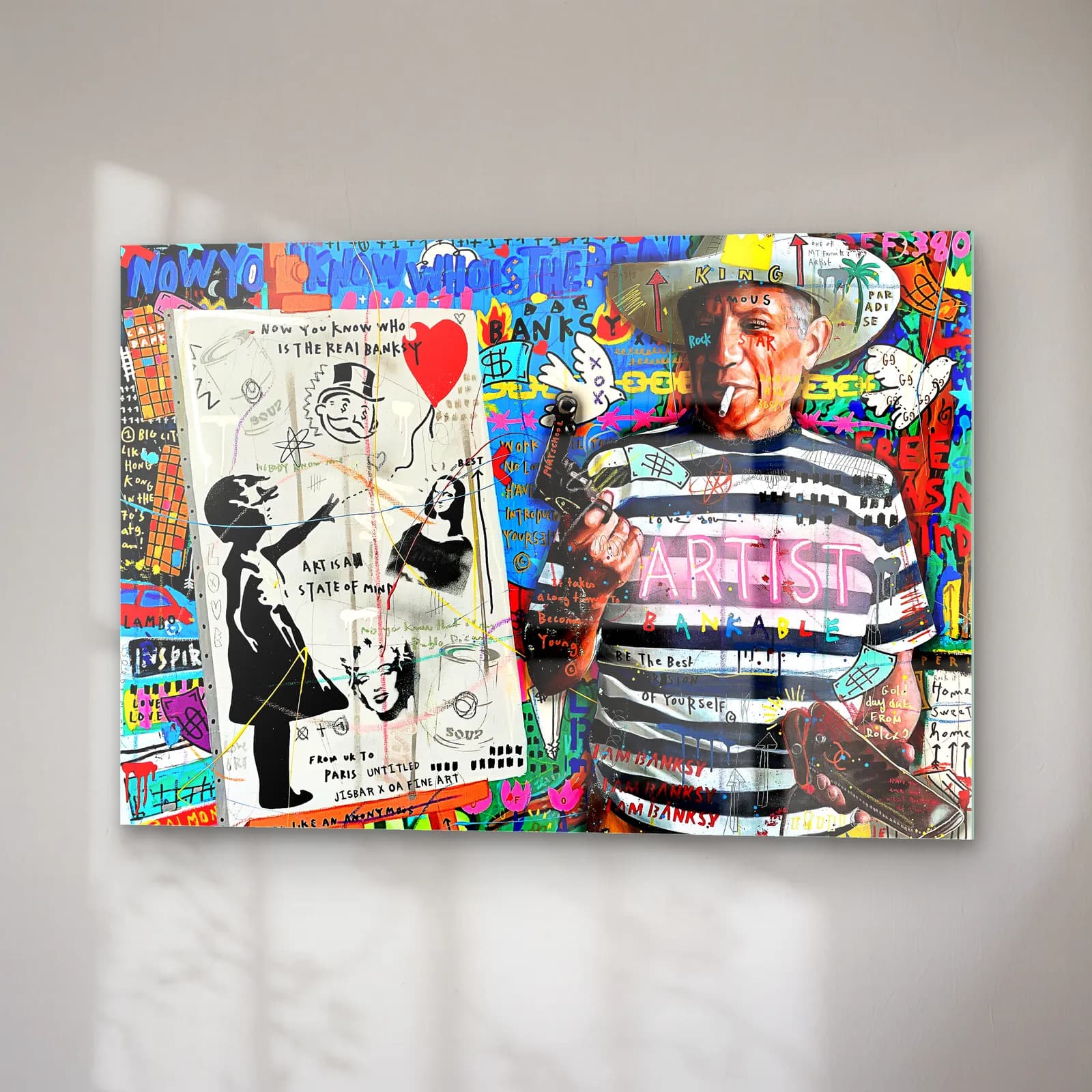 Picasso ve Balonlu Kız Kolajı cam tablo — sağ açıdan görünüm