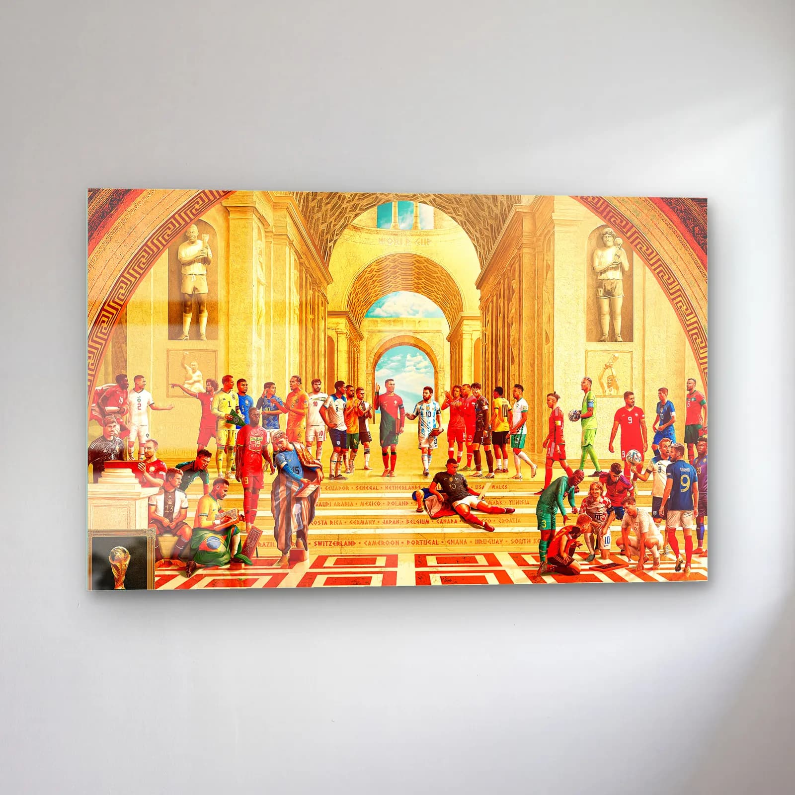 Atina Okulu Futbol Efsaneleri cam tablo — sol açıdan görünüm
