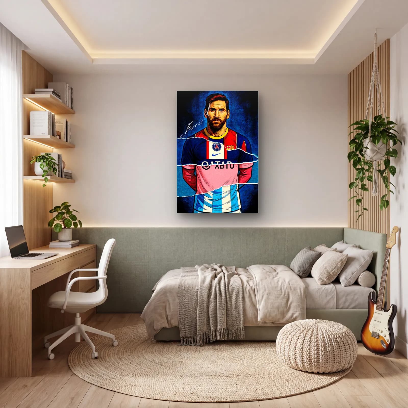 Lionel Messi Kariyer Formaları cam tablo — genç odasında