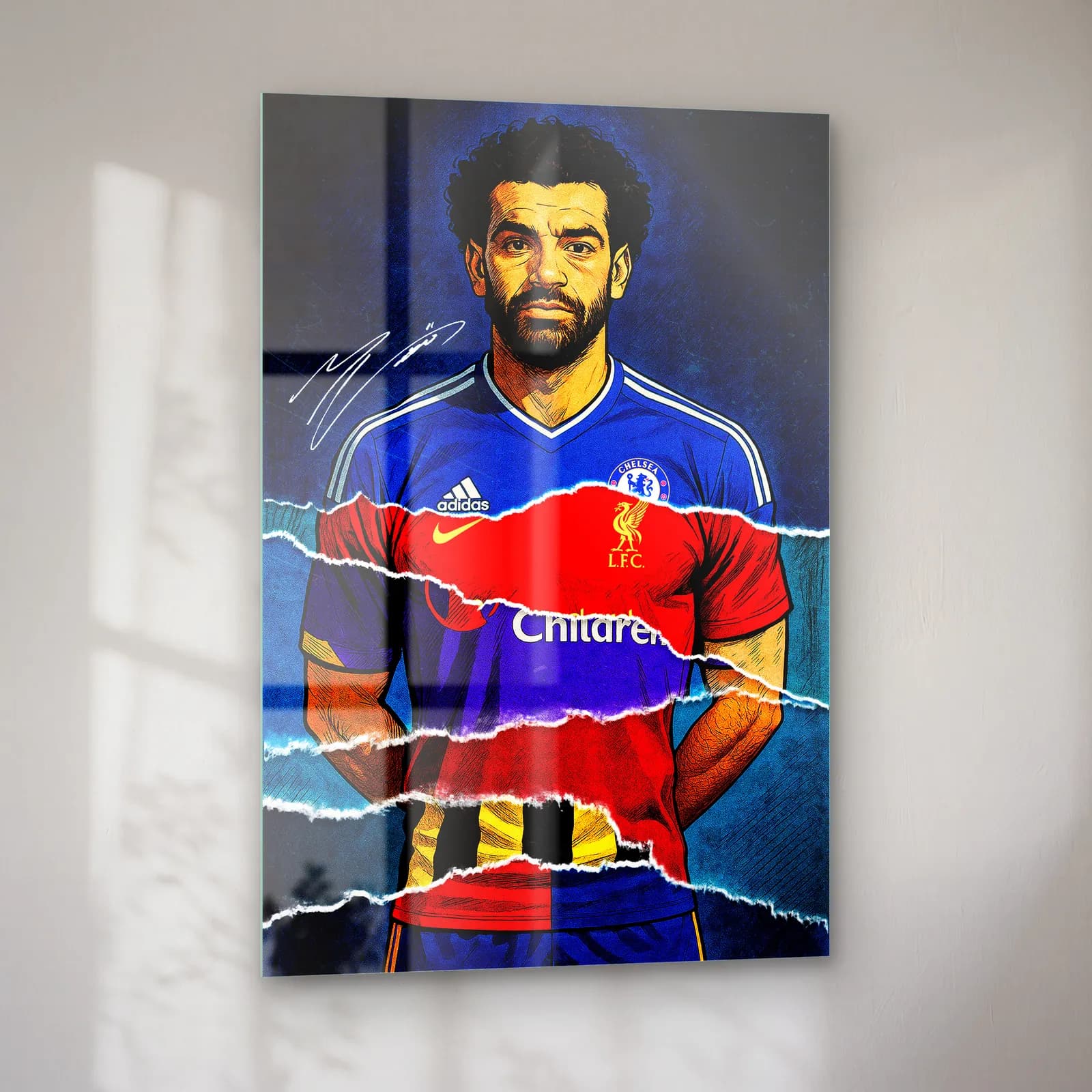 Mohamed Salah Kariyer Formaları cam tablo — sol açıdan görünüm