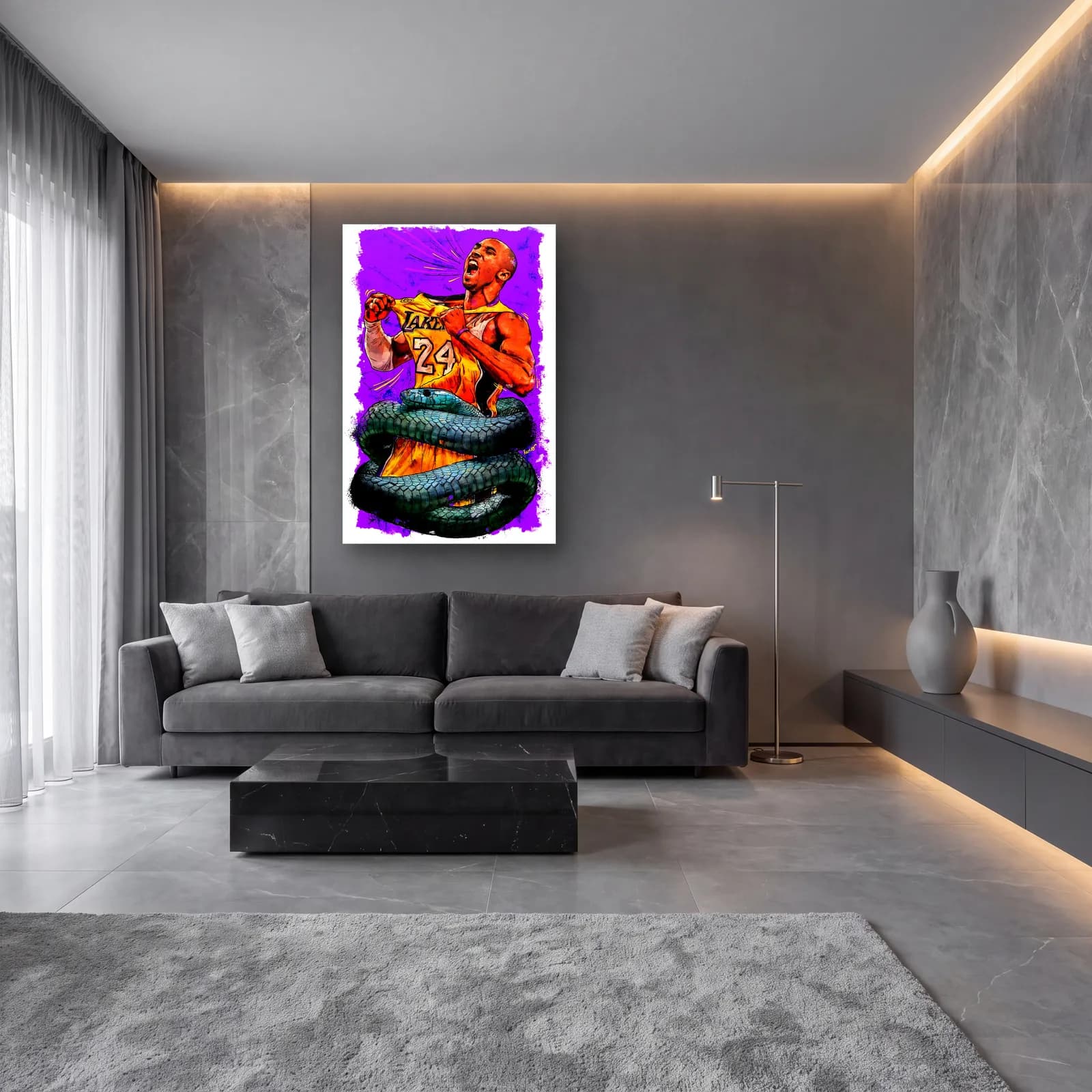 Kobe Bryant Black Mamba cam tablo — lüks salon duvarında
