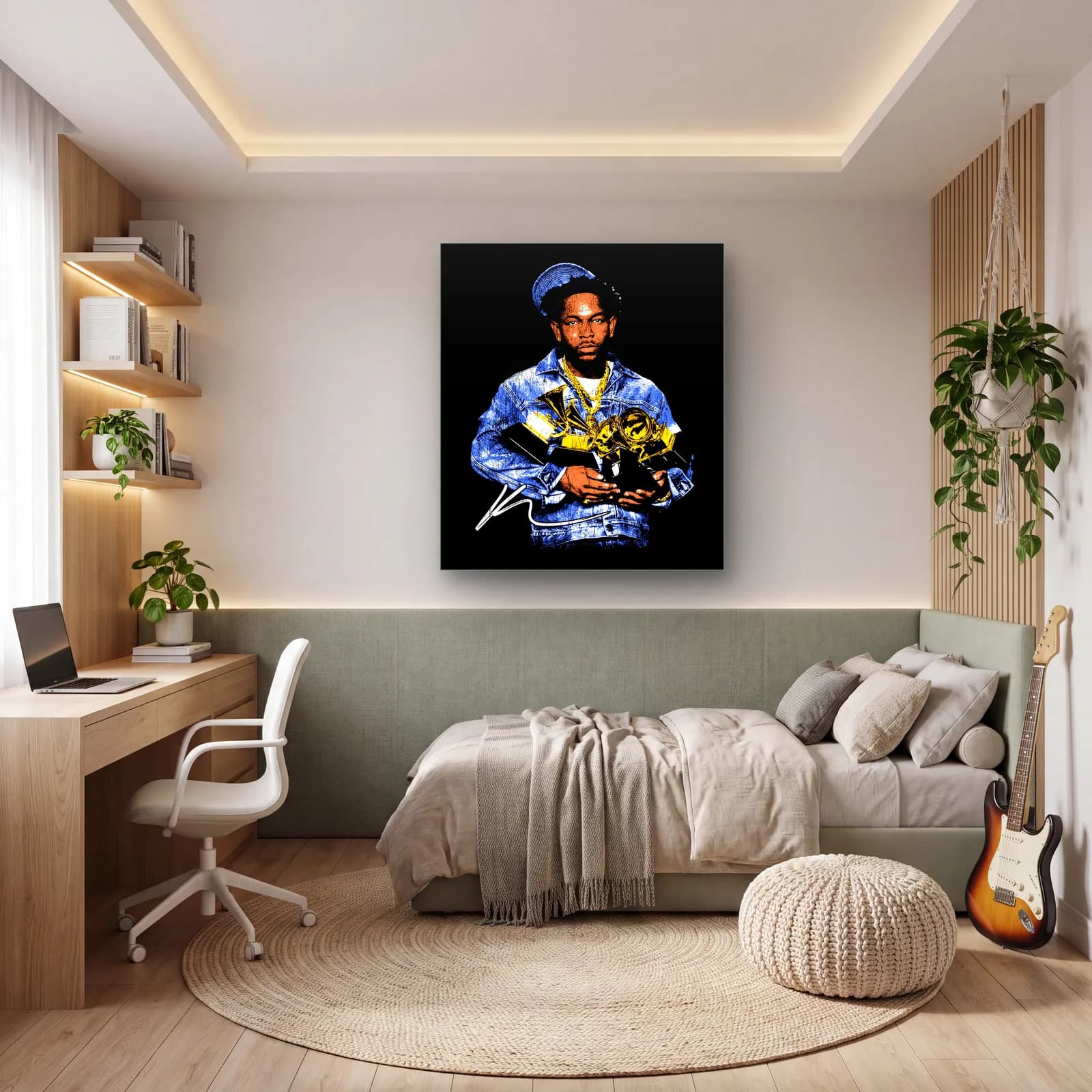 Kendrick Lamar Grammy Portresi cam tablo — genç odasında