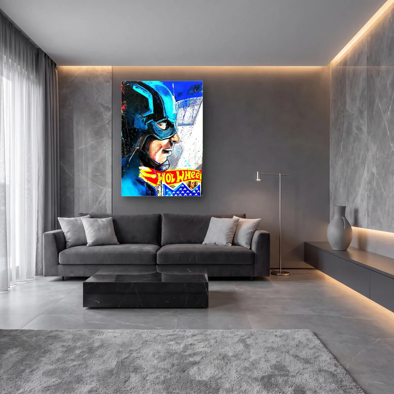 Captain America Grafiti Portresi cam tablo — lüks salon duvarında