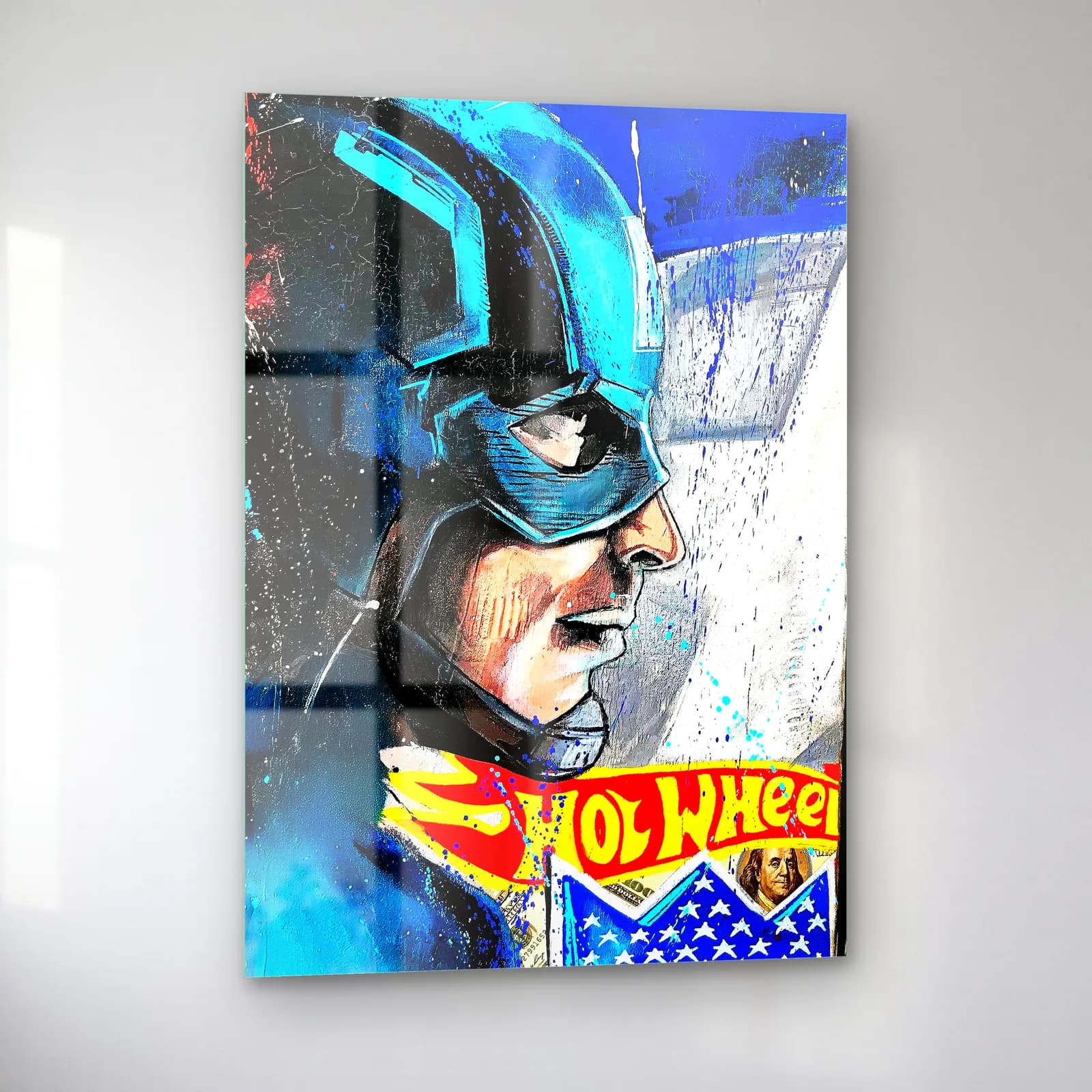 Captain America Grafiti Portresi cam tablo — sol açıdan görünüm
