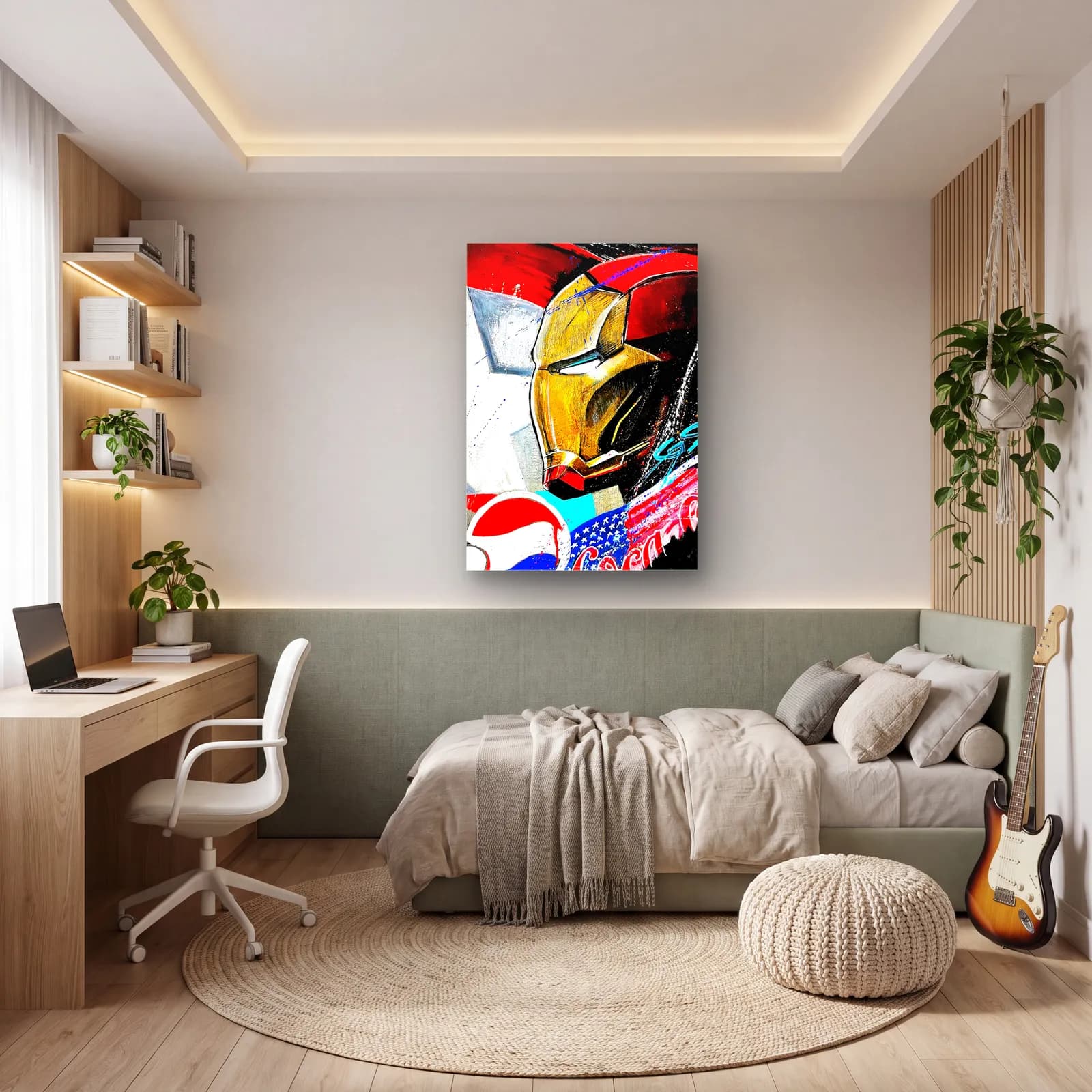 Iron Man Kask Grafiti cam tablo — genç odasında