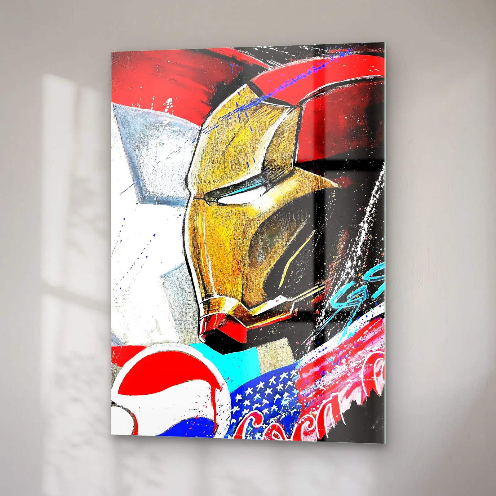 Iron Man Kask Grafiti cam tablo — sağ açıdan görünüm