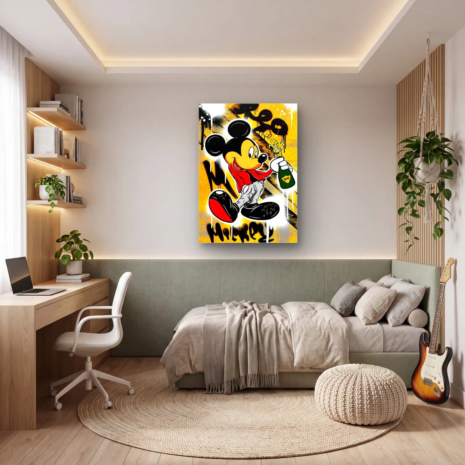 Mickey Mouse Sprey Boya Grafiti cam tablo — genç odasında