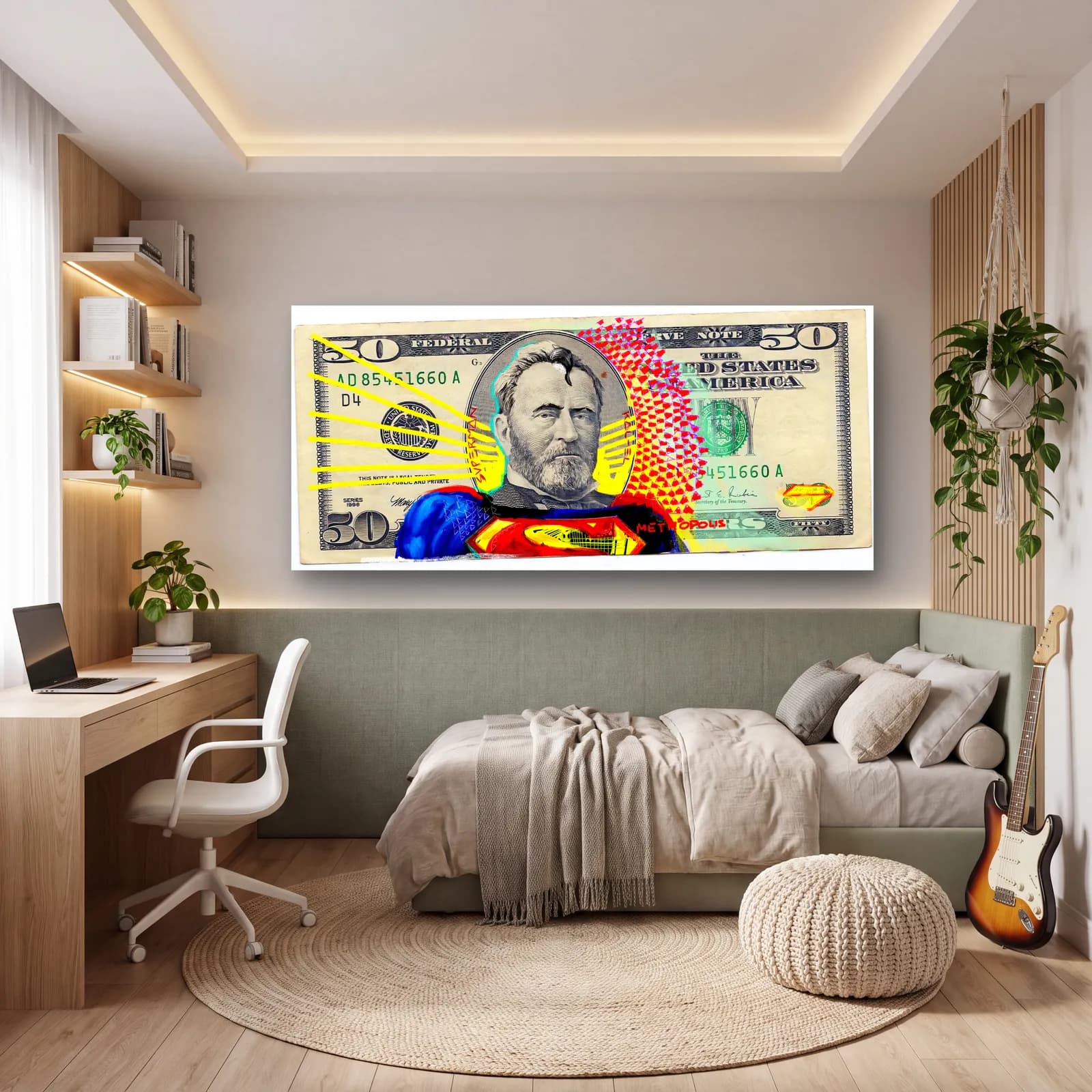 Superman 50 Dolar cam tablo — genç odasında