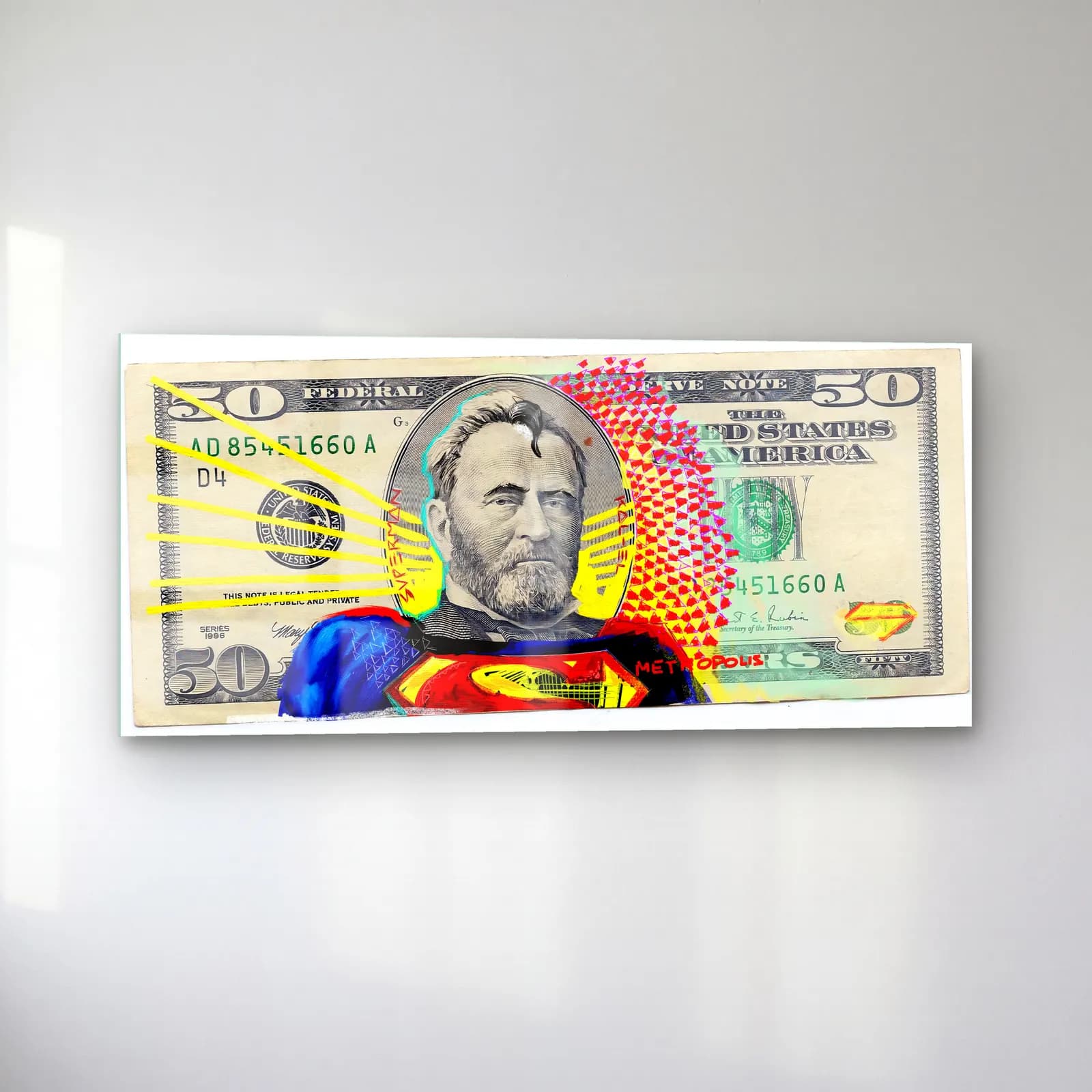 Superman 50 Dolar cam tablo — sol açıdan görünüm