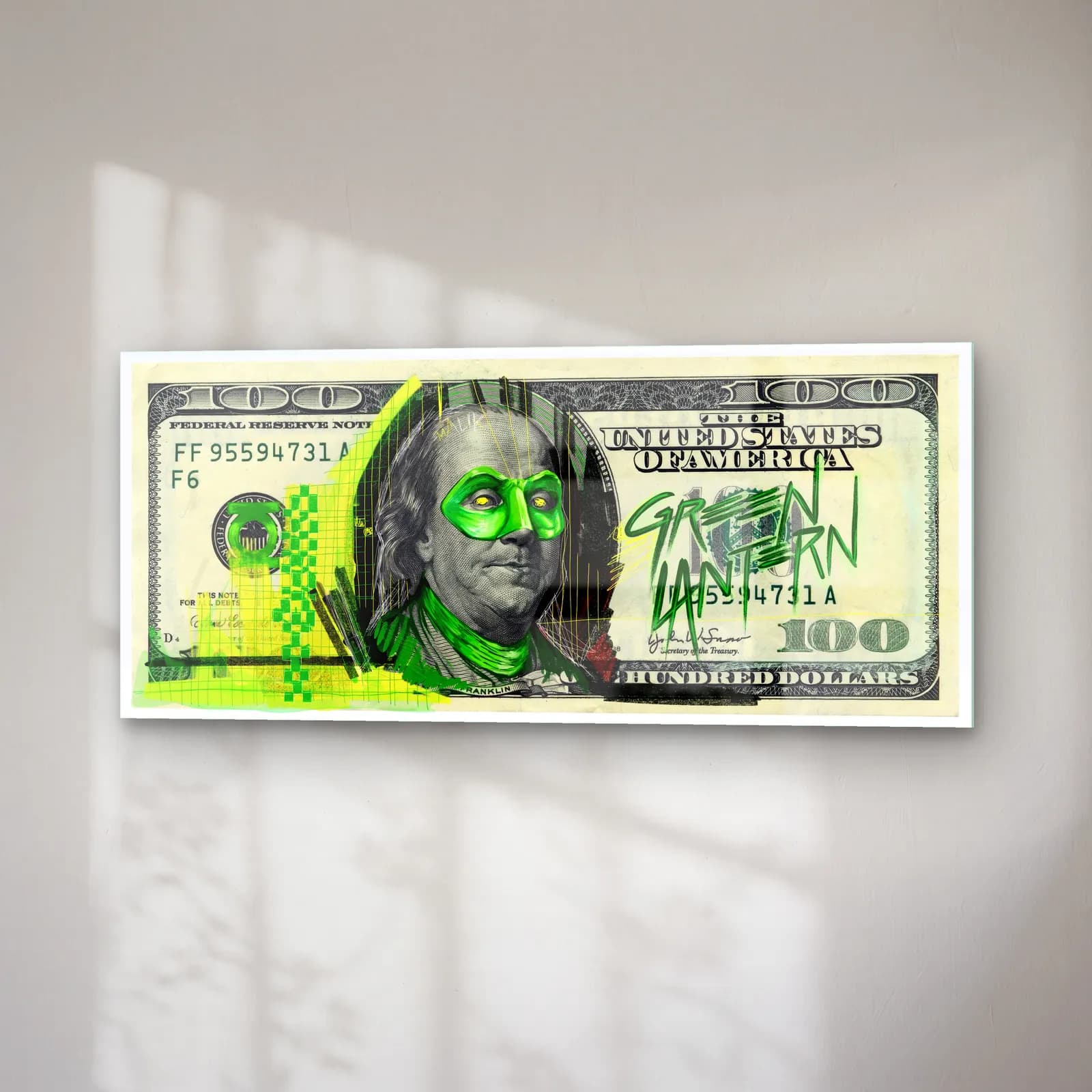 Green Lantern 100 Dolar cam tablo — sağ açıdan görünüm