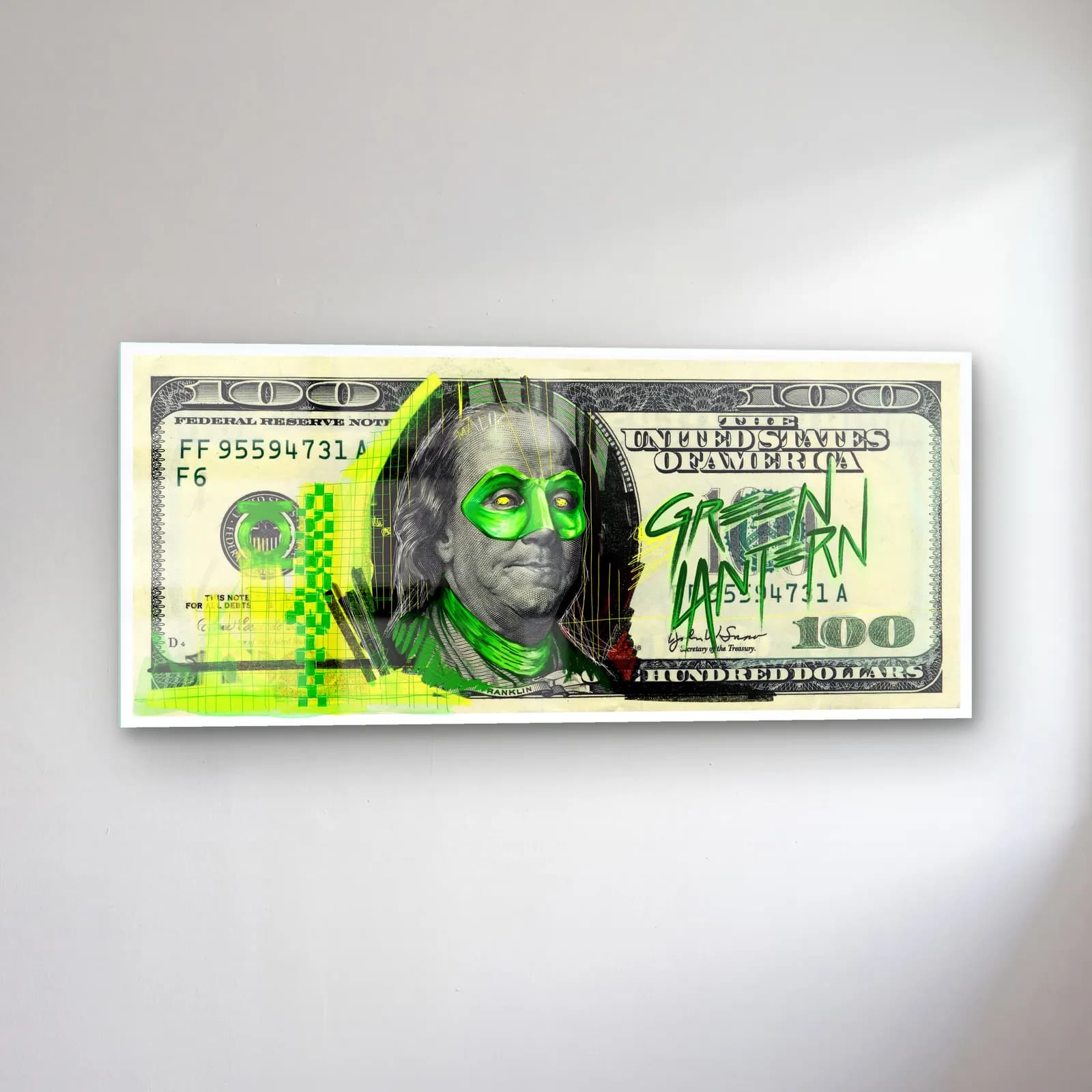 Green Lantern 100 Dolar cam tablo — sol açıdan görünüm