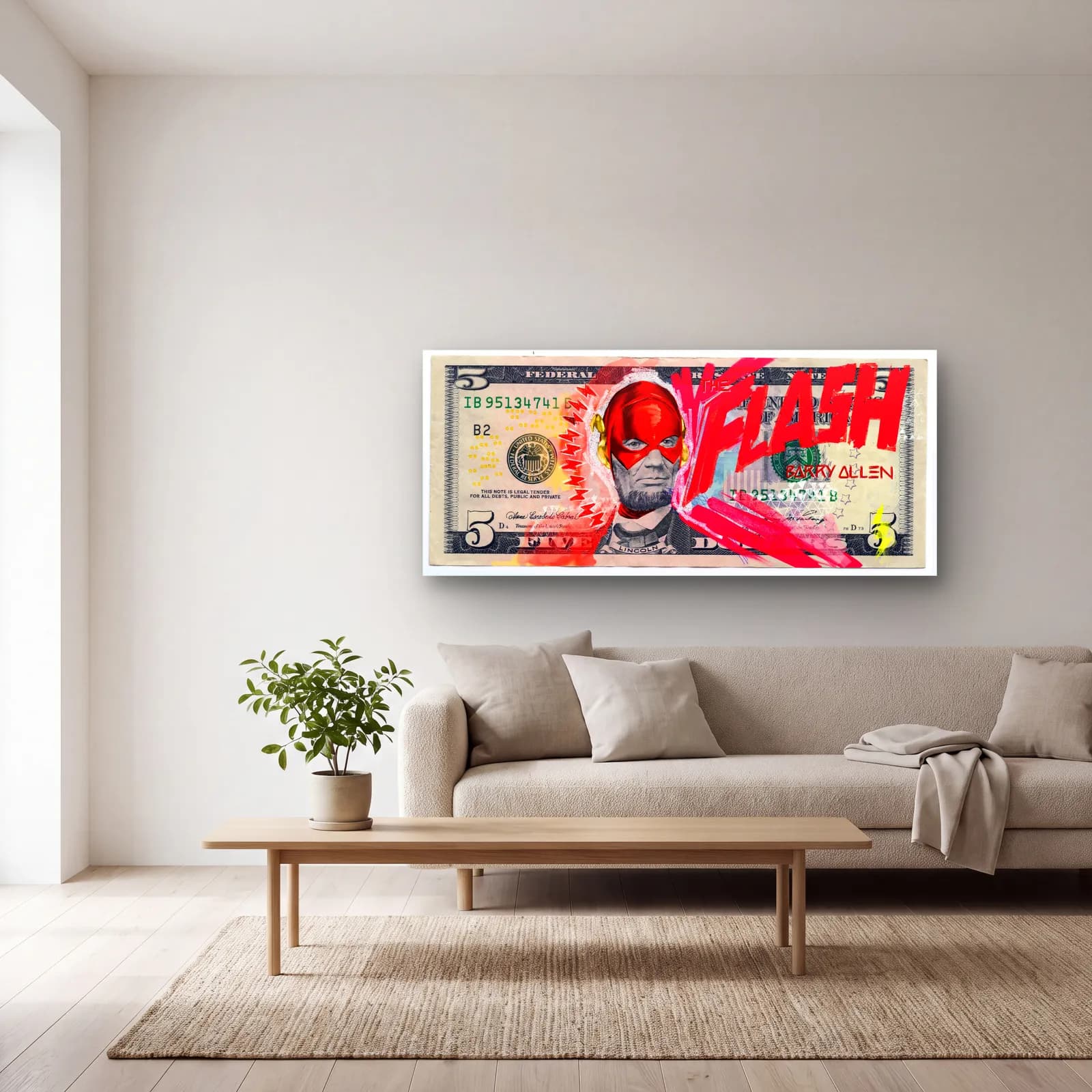 Flash 5 Dolar cam tablo — açık renk salonda