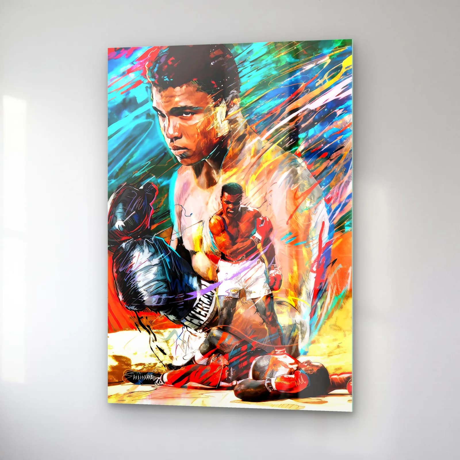 Muhammad Ali Renkli Fırça cam tablo — sağ açıdan görünüm