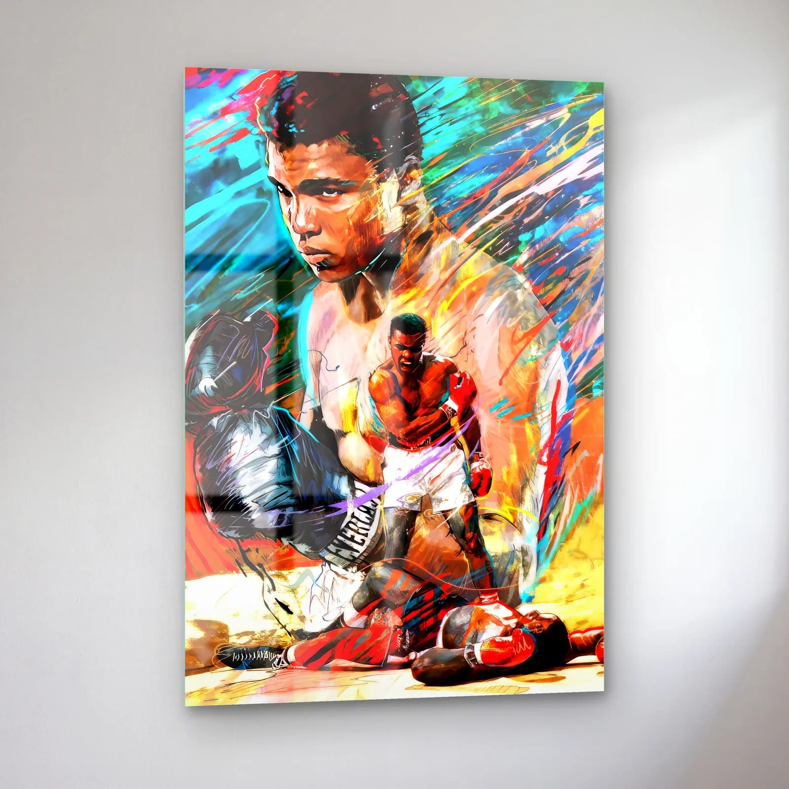 Muhammad Ali Renkli Fırça cam tablo — sol açıdan görünüm