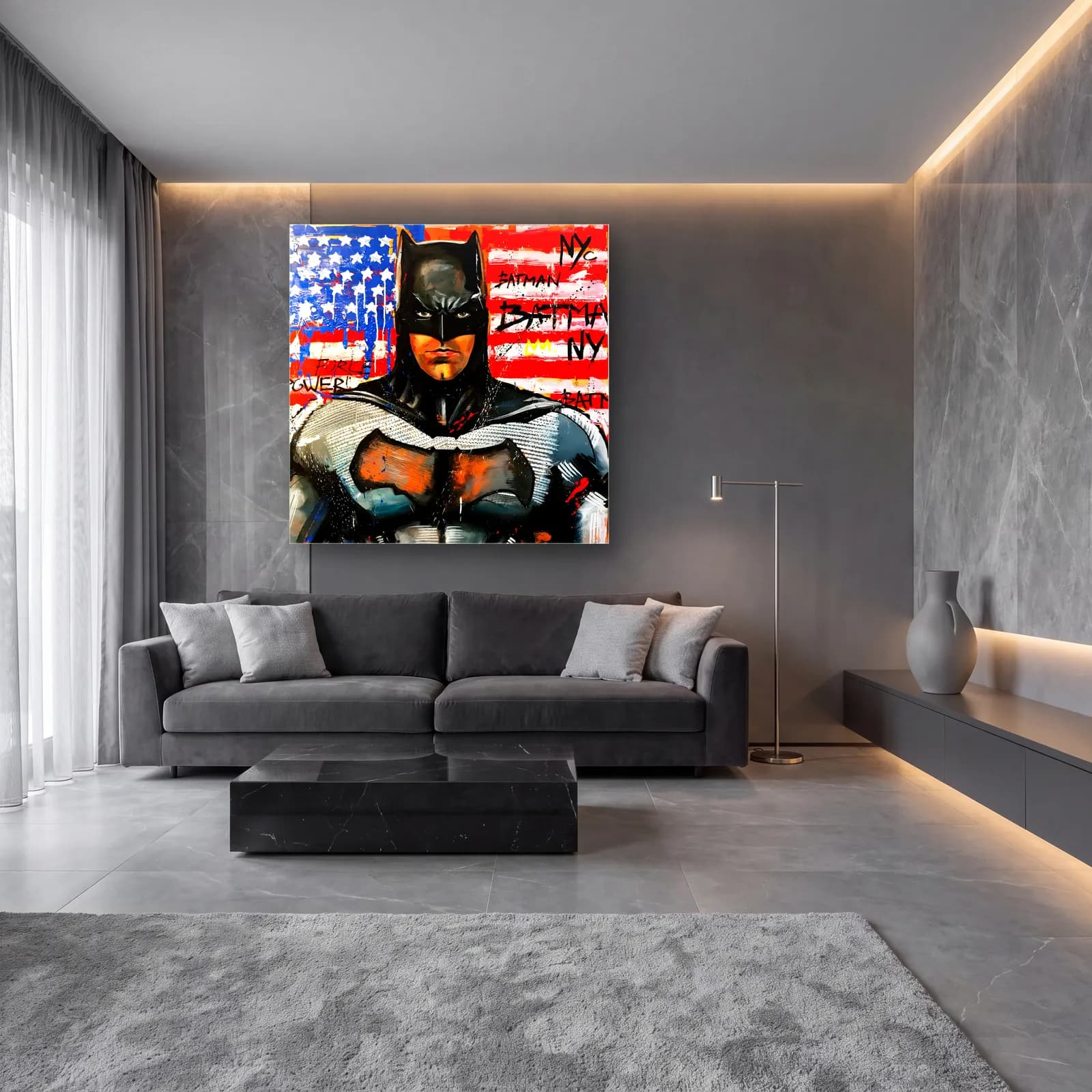 Batman NYC Grafiti cam tablo — lüks salon duvarında