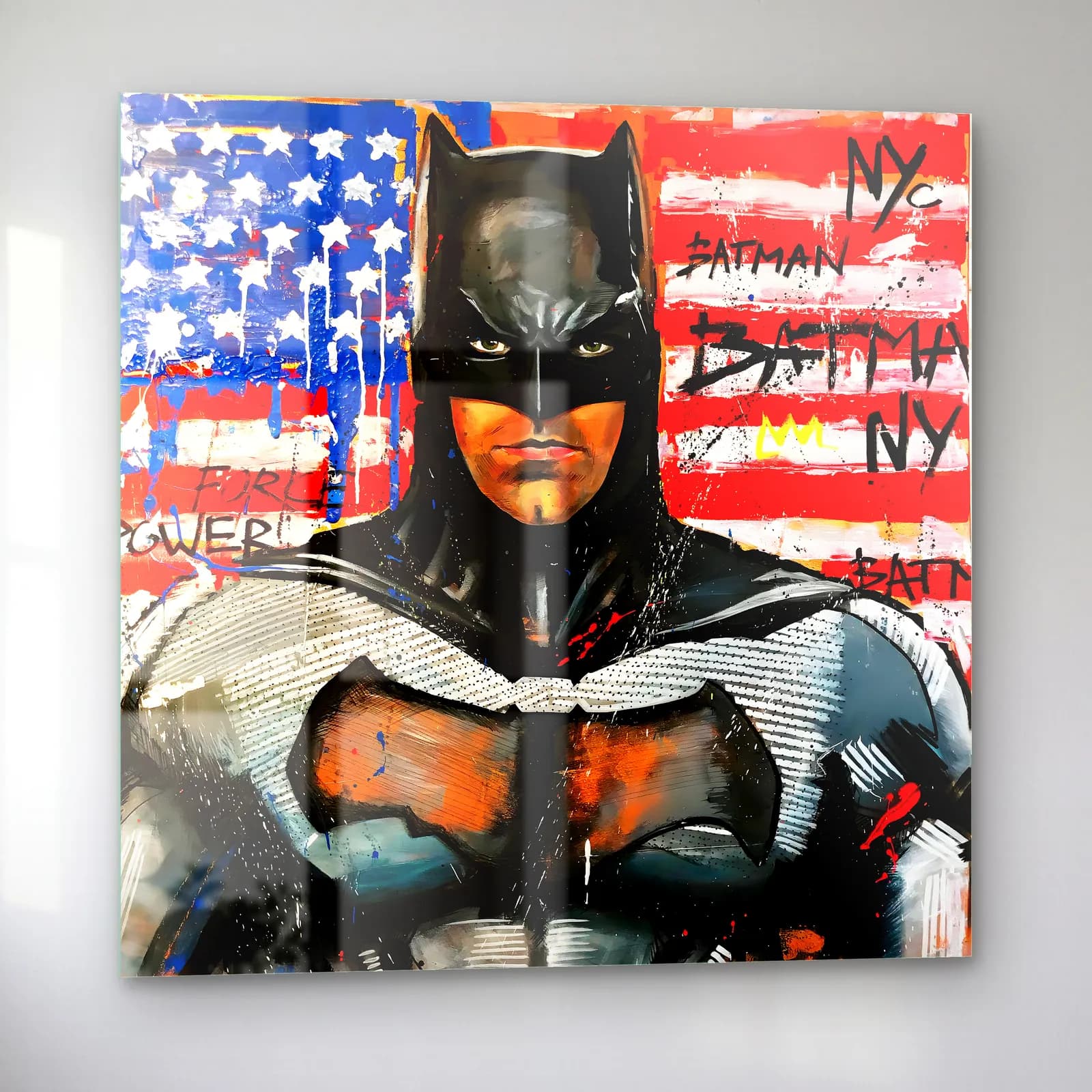 Batman NYC Grafiti cam tablo — sol açıdan görünüm