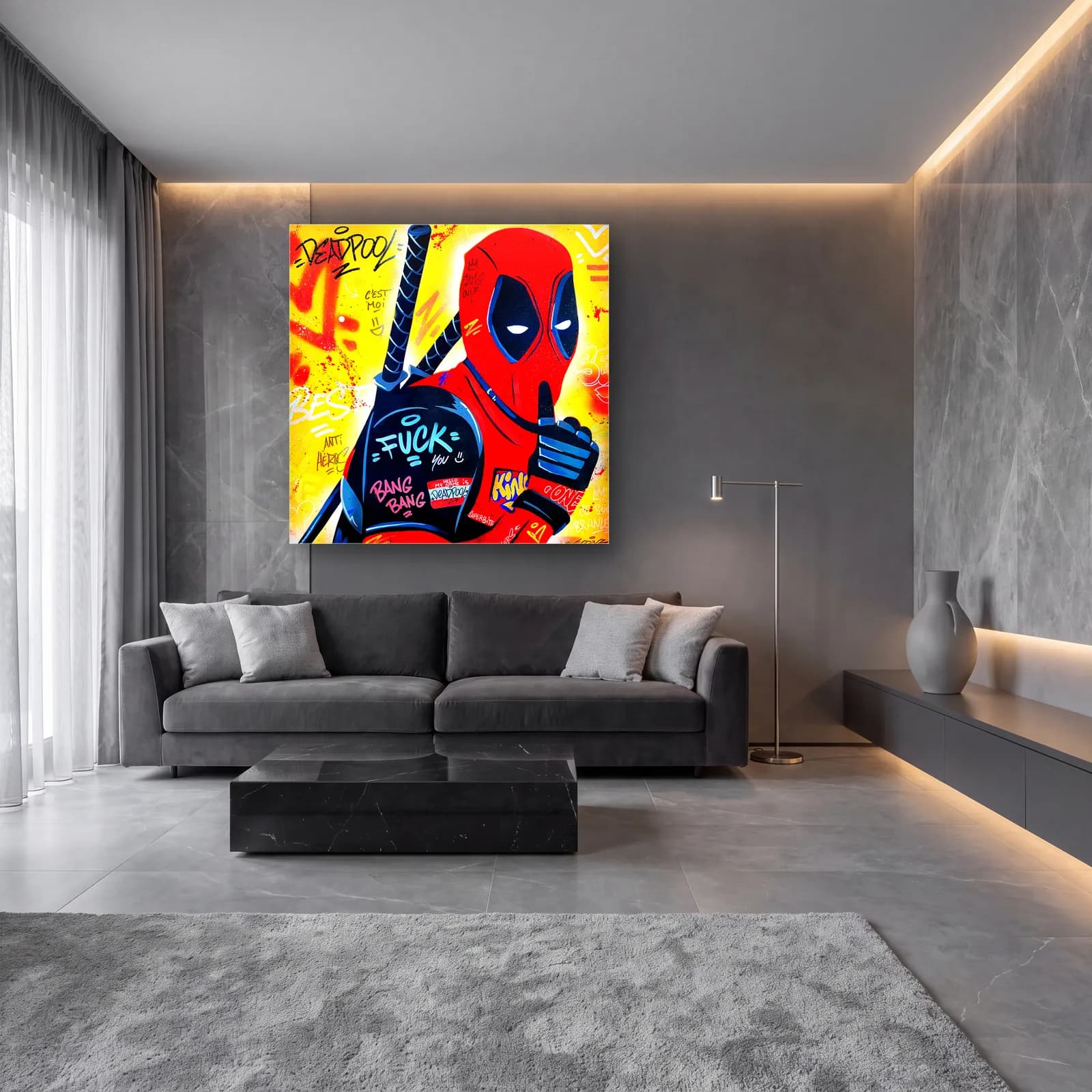 Deadpool Grafiti Pop Art cam tablo — lüks salon duvarında