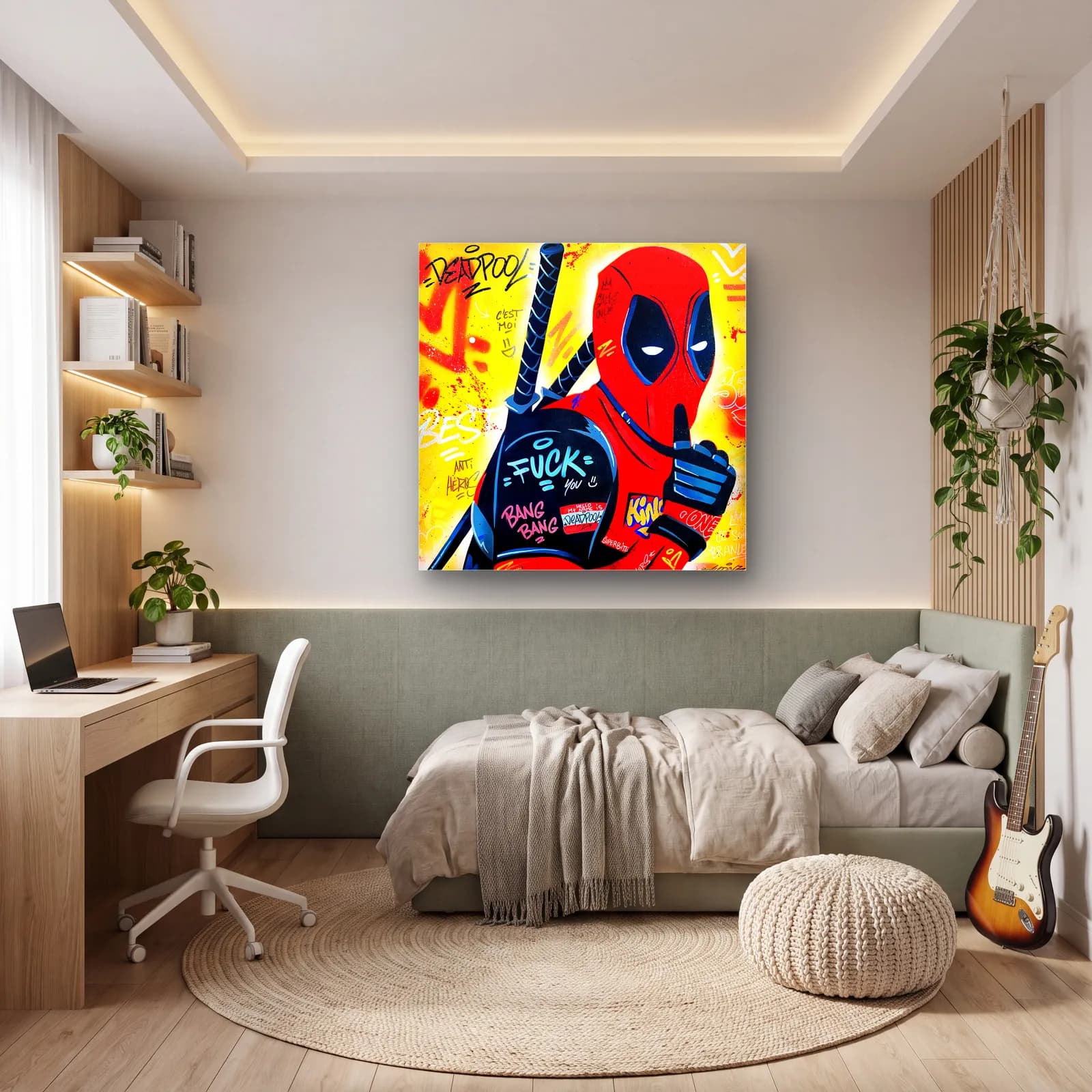 Deadpool Grafiti Pop Art cam tablo — genç odasında