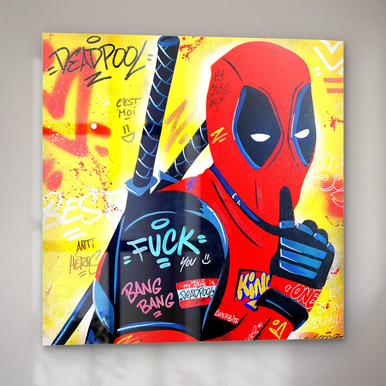 Deadpool Grafiti Pop Art cam tablo — sol açıdan görünüm
